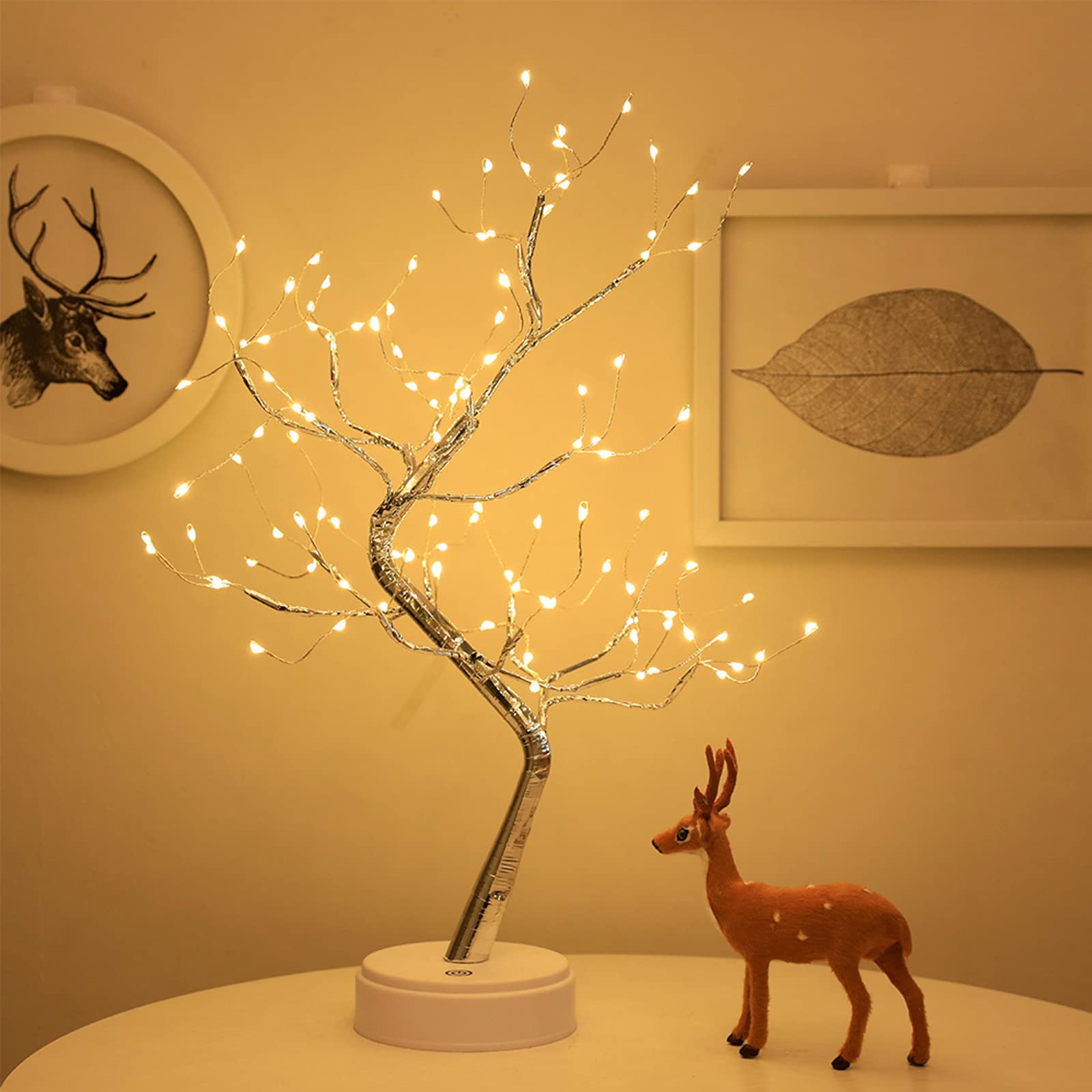 MYSNKU DIY LED Desk Tree Lamp - 36 Pearl LED Lights for Home, Bedroom, Office Decor | Touch Switch with Battery/USB Power | Perfect for Wedding Party, Indoor Decor & Art Deco Style | Creates Cozy Ambiance for Reading, Relaxing & Romantic Nights