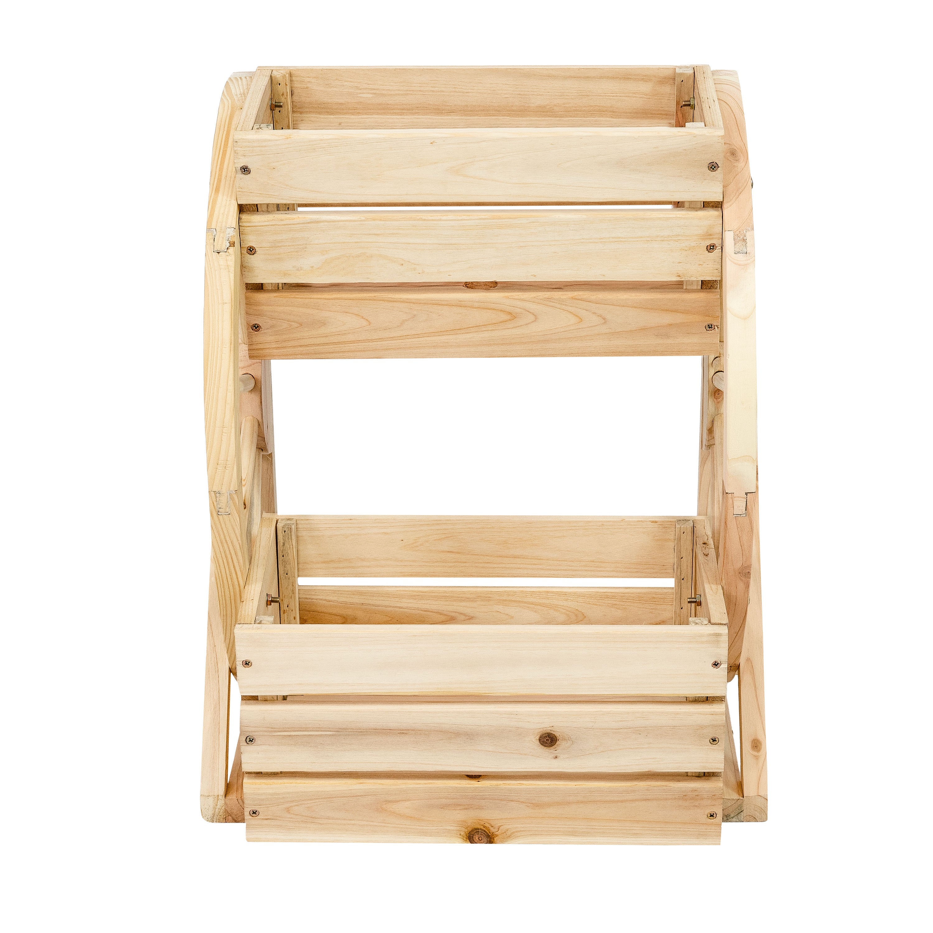 Rustic Wood Wagon Wheel 2-Tier Plant Stand for Indoor & Outdoor Decor - Perfect for Patio, Garden, or Farmhouse Style Home