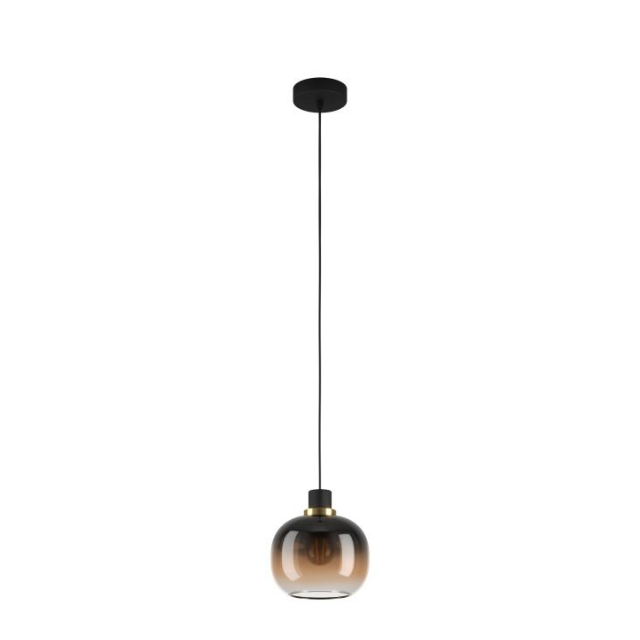 Eglo Oilella Modern Pendant Light with Black Brown Glass Shade - Perfect for Kitchen Island, Dining Room, and Living Room Lighting