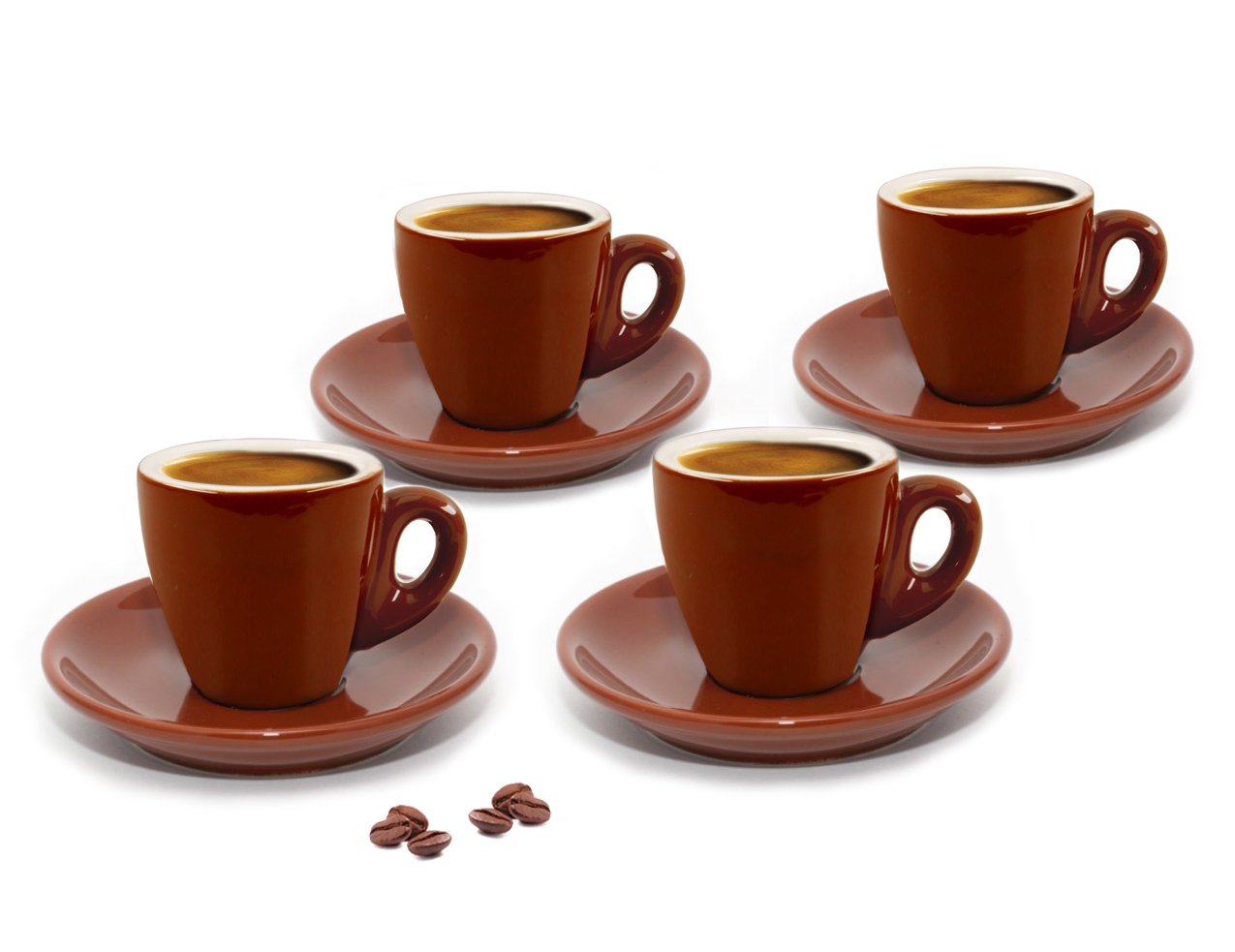 Premium Brown Porcelain Espresso Cups and Saucers Set of 4 (2 oz Each) - Italian Style Coffee Cups for Espresso, Cappuccino & Latte - Perfect for Home, Cafe & Restaurant Use