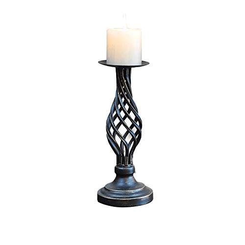Vintage Metal Candle Holder - Retro Wrought Iron Tealight & Pillar Candle Stand (28cm) - Hollow Design for Home Decor, Wedding Centerpiece, Dining Table & Fireplace Mantel Decoration