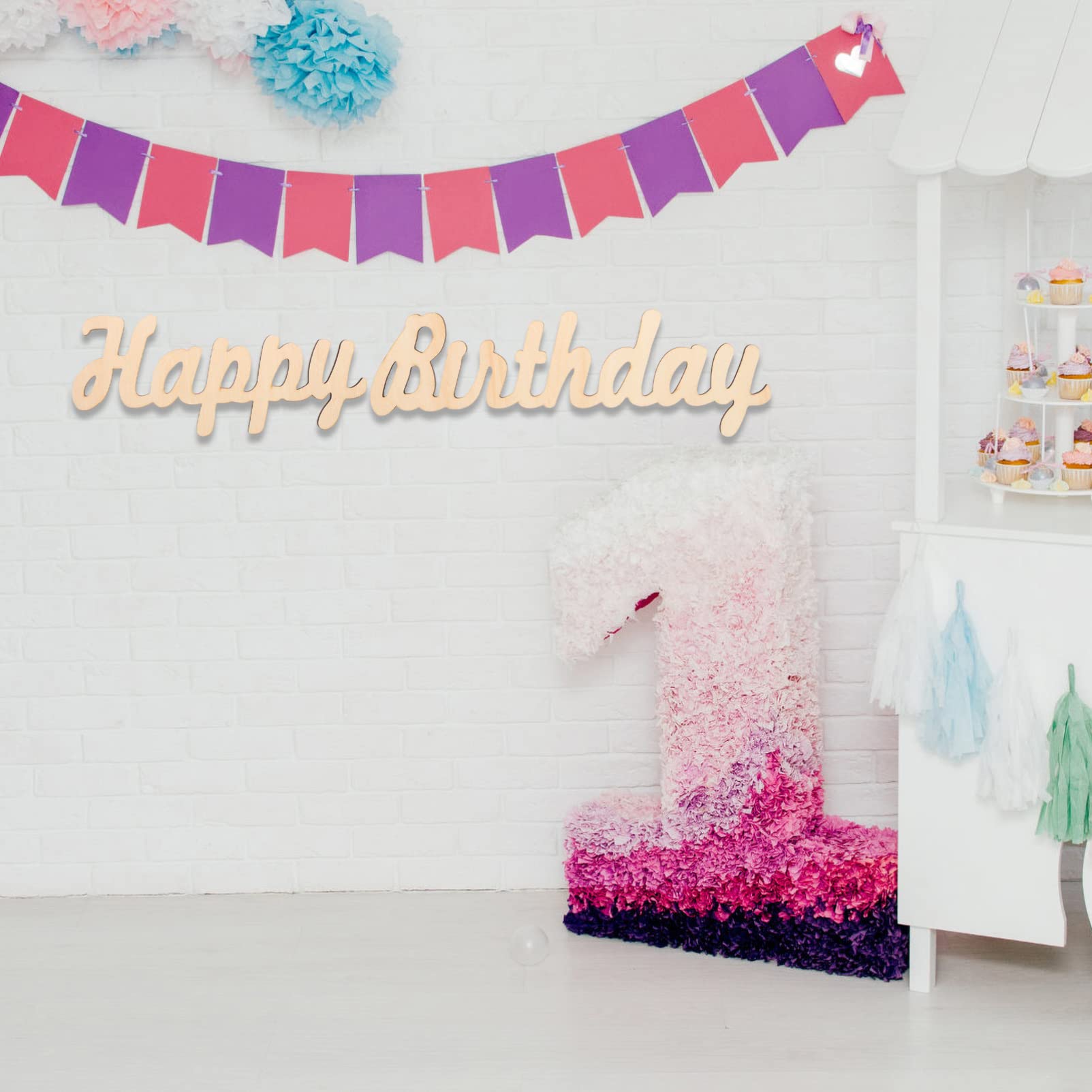 Wooden Happy Birthday Wall Decals - DIY Birthday Party Decorations, Window & Wall Stickers for Home, Office, Baby Shower & Wedding Decor