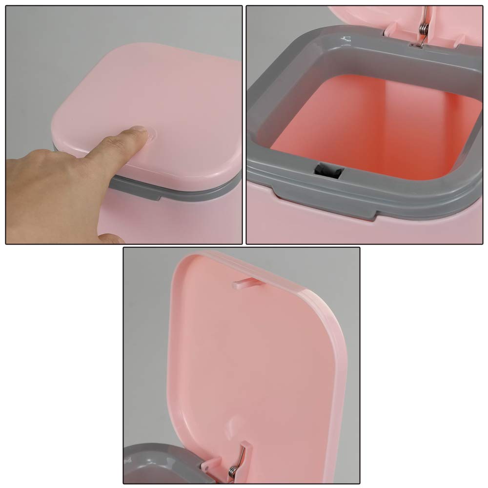 1/2 Gallon Tiny Countertop Trash Can with Push-Button Lid - Small Pink Waste Bin for Bathroom, Office, Kitchen & Vanity - Compact Mini Garbage Can for Home & Travel Use