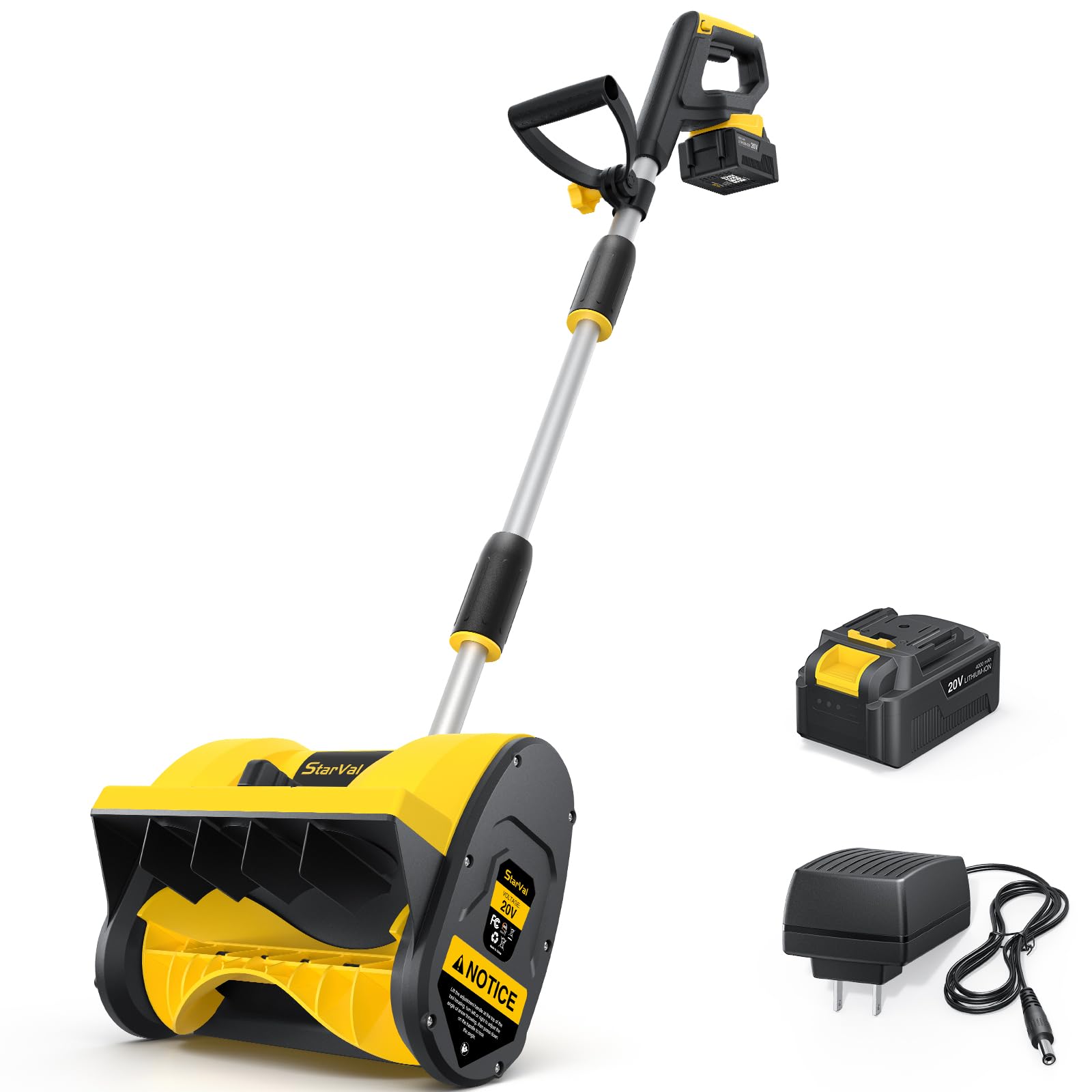 20V Cordless Electric Snow Shovel - 12 Inch Wide with Directional Plate & Auxiliary Handle - 4.0Ah Battery & Charger Included - Perfect for Driveway, Patio, Deck & Walkway Snow Removal - Winter Home & Garden Essential Tool
