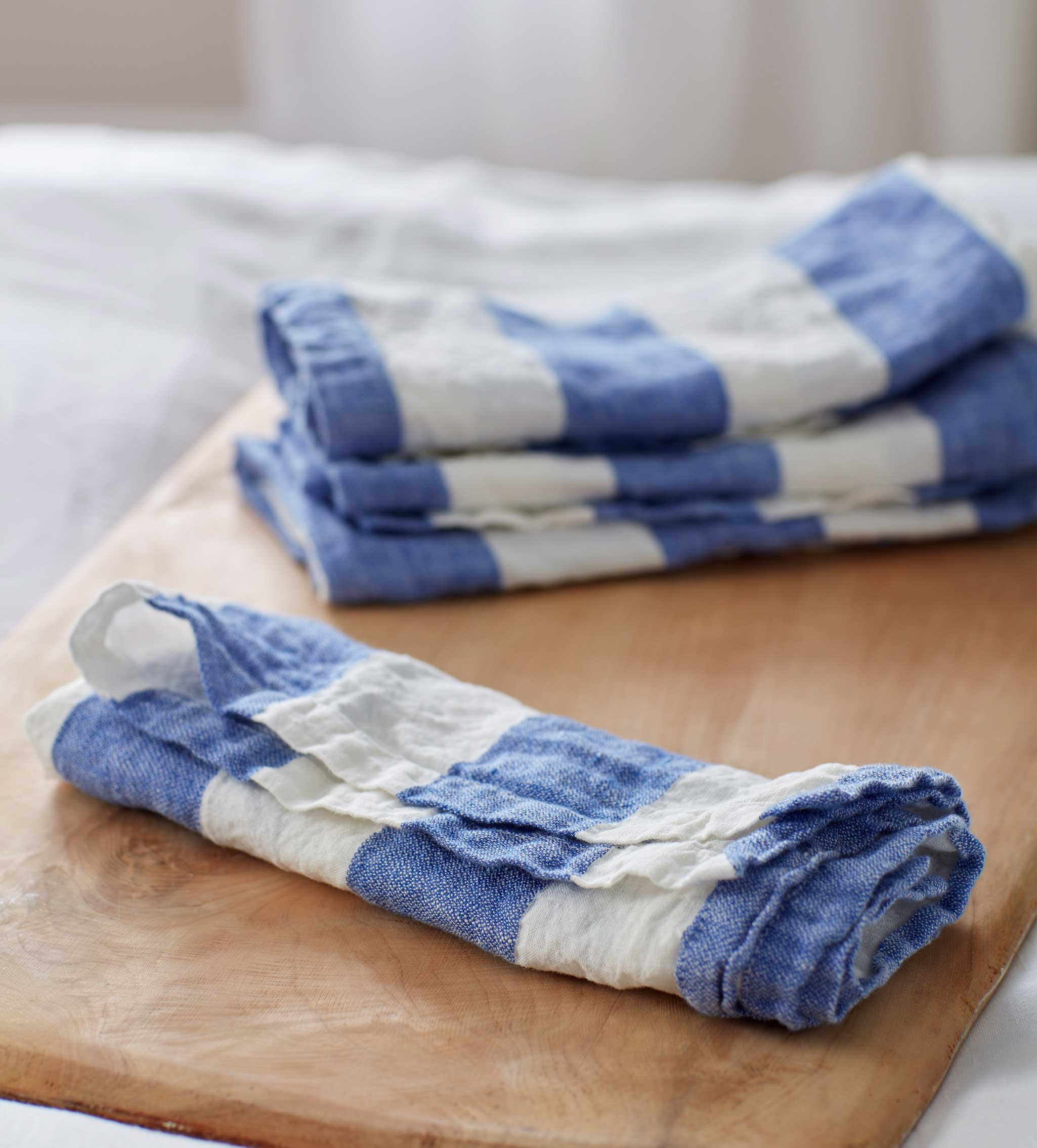 Premium Cobalt Blue Wide Stripe 100% Linen Napkins - Set of 4 - Elegant Table Setting for Dinner Parties & Special Occasions