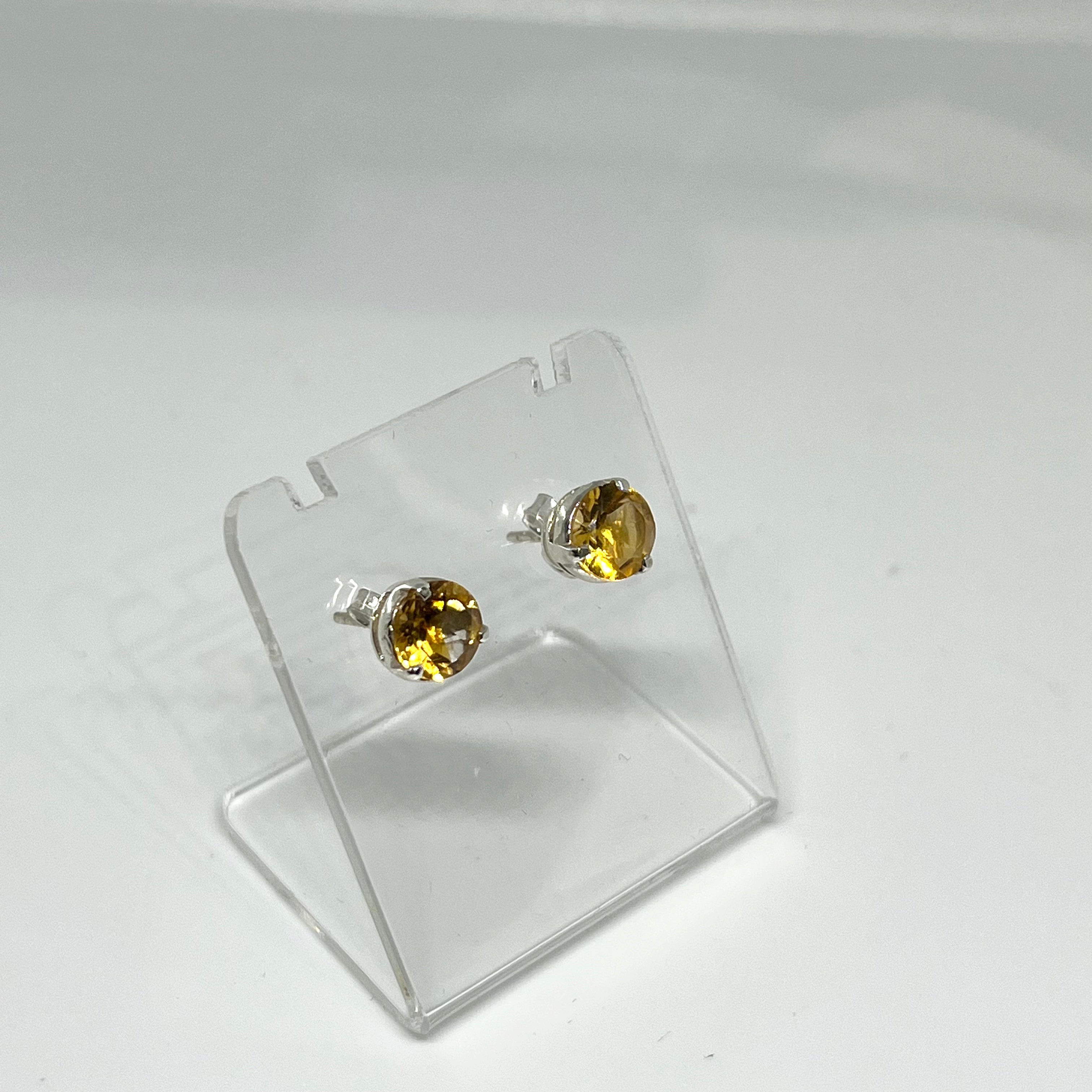 7mm Round Faceted Gemstone Stud Earrings - 3 Prong Set for Women (PSE006) | Perfect for Everyday Wear, Parties & Gifts