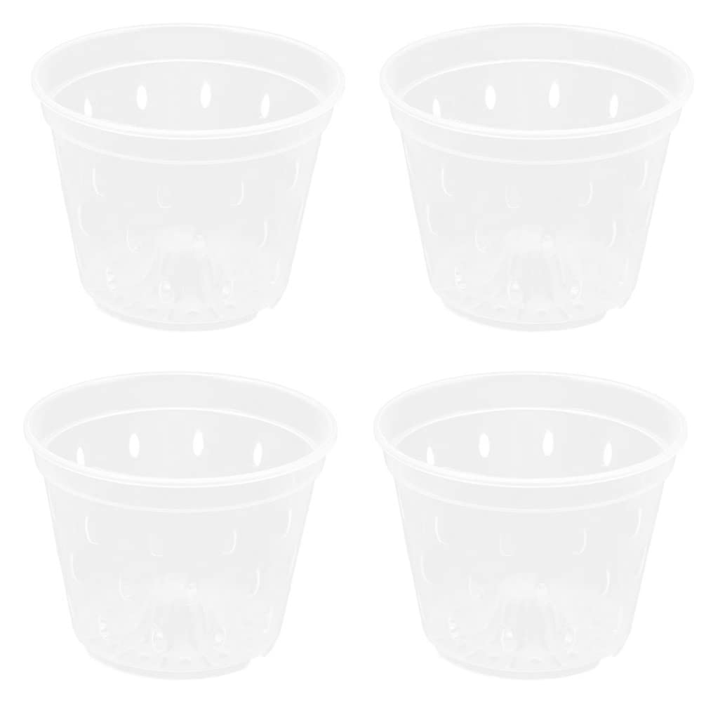 4Pcs Clear Plastic Orchid Pots with Root Control Slots - Repotting Flower Pots for Orchids, Succulents & Plants - Ideal for Home, Garden, Office & Indoor Gardening