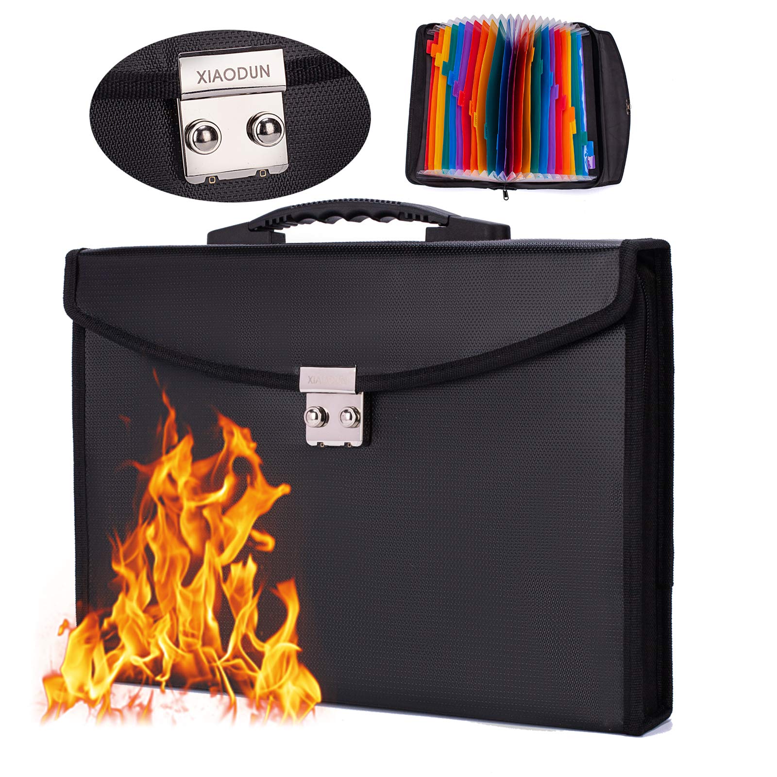 Fireproof Waterproof Document Bag - 24 Pockets Expanding File Organizer with Lock Code, Portable A4 Letter Size File Box for Travel, Office & Home Use | Secure Storage for Passports, Contracts & Important Papers
