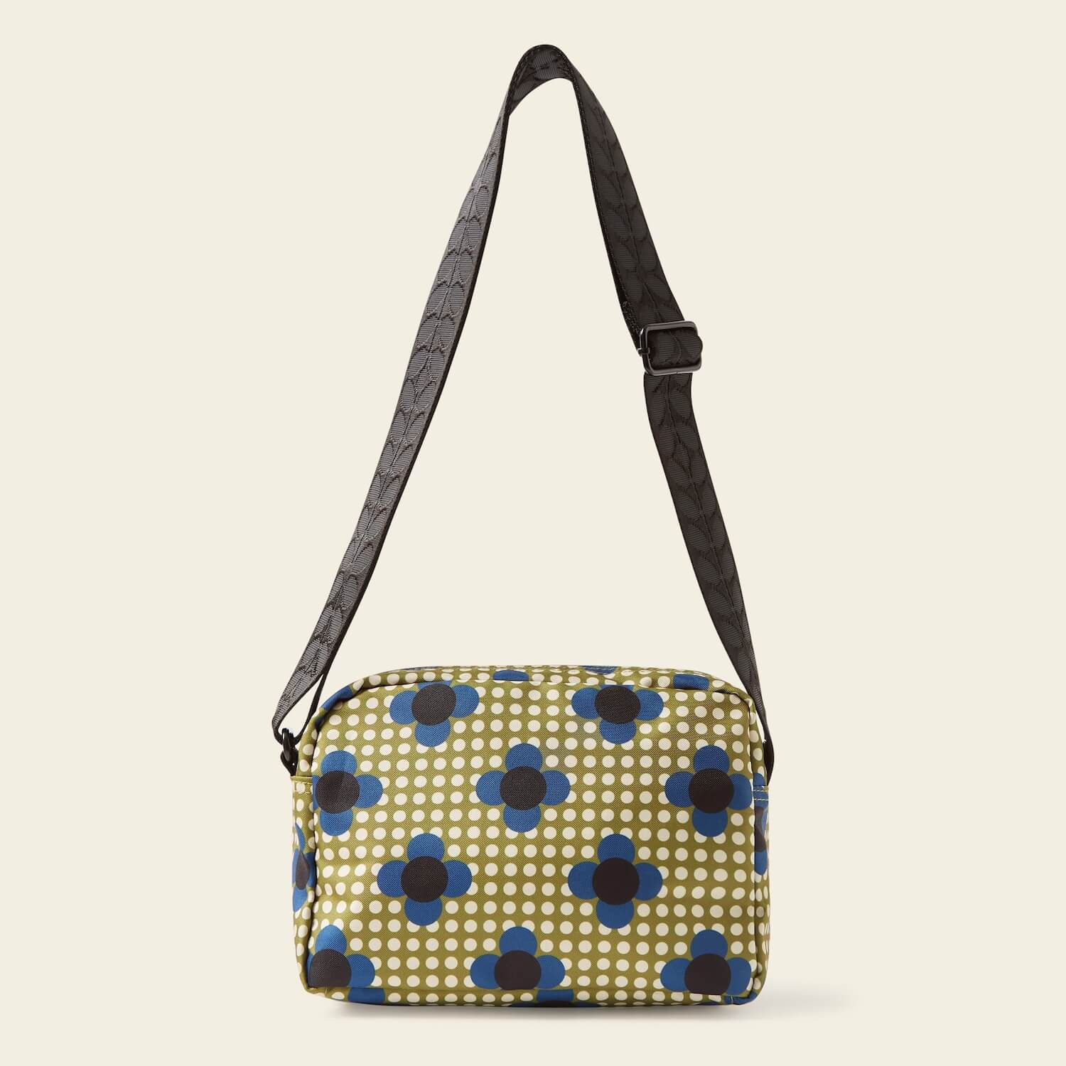 Stylish Angle Camera Bag with Floral Polka Dot Design in Olive Green - Perfect for Travel, Photography & Everyday Use