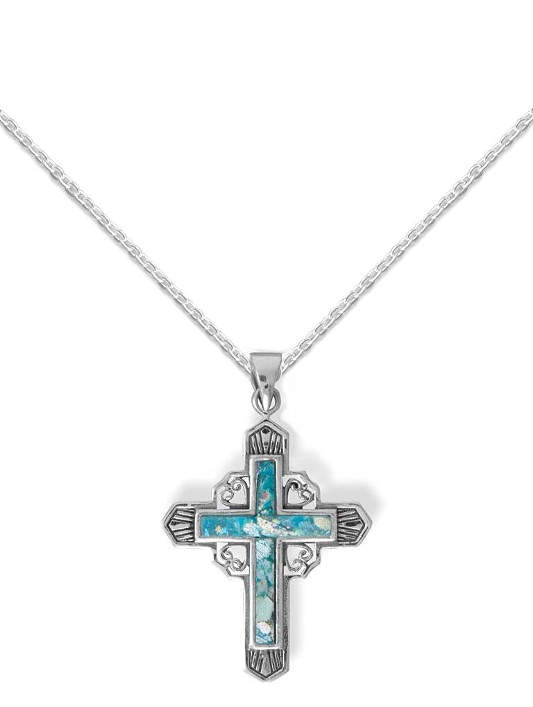 Ancient Roman Glass Cross Necklace - Vintage Religious Jewelry with Sterling Silver Pendant - Perfect for Church, Weddings & Spiritual Gifts