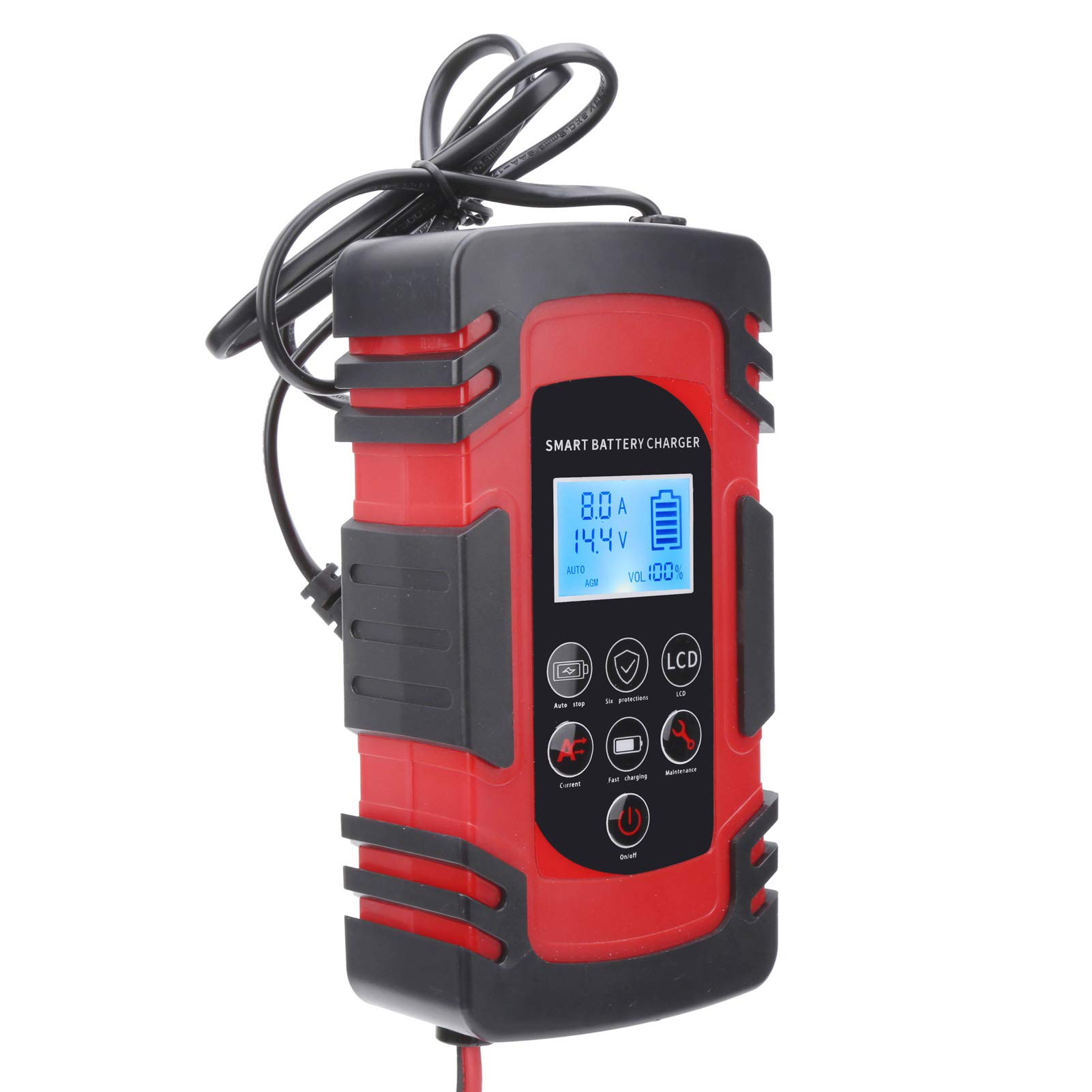 Smart Battery Charger with LCD Screen - Compact & Portable Car Battery Charger with Overvoltage Protection | Safe & Stable for Cars, Motorcycles, ATVs | Perfect for Home Garage, Road Trips & Emergency Vehicle Maintenance