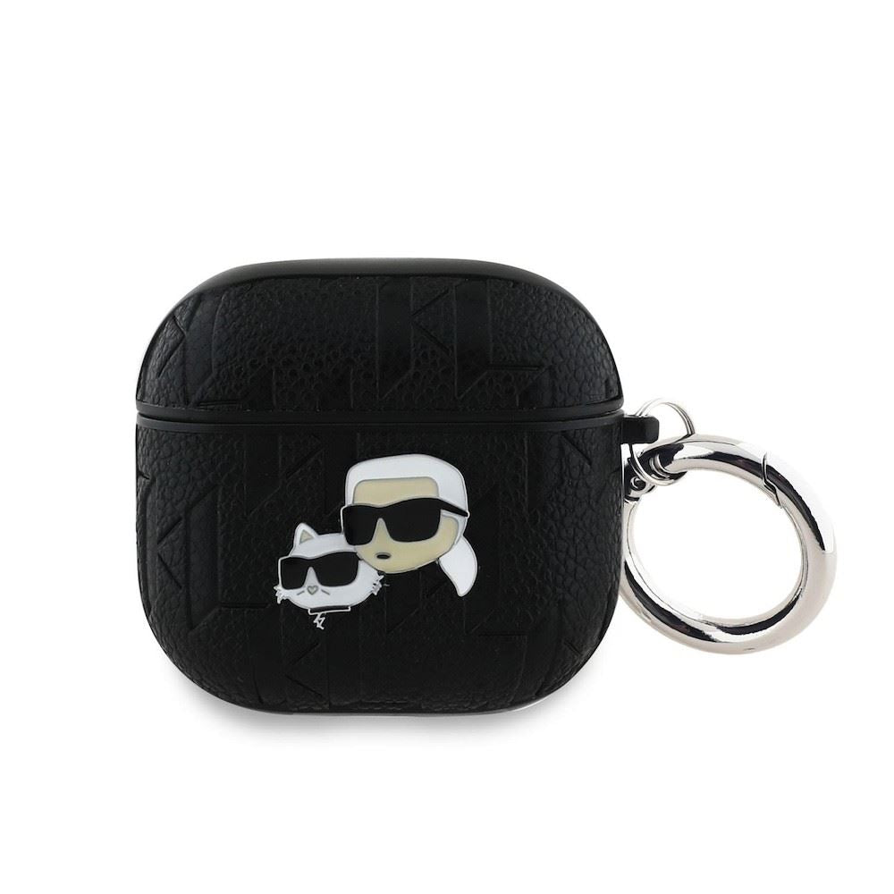 Karl Lagerfeld PU Embossed Karl & Choupette Heads AirPods 4 Case - Black | Stylish Protective Cover for Apple AirPods | Perfect Gift for Fashion Lovers & Pet Enthusiasts | Use at Home, Office, Gym & Travel