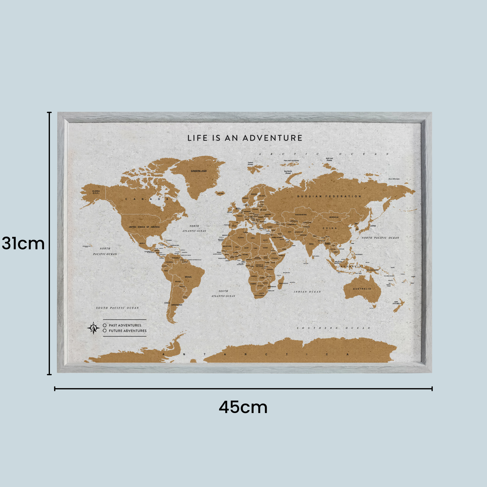 Large Splosh Travel World Map - XL Grey Desk Decor for Home Office & Travel Planning | Perfect for Adventurers & Wanderlust Inspiration