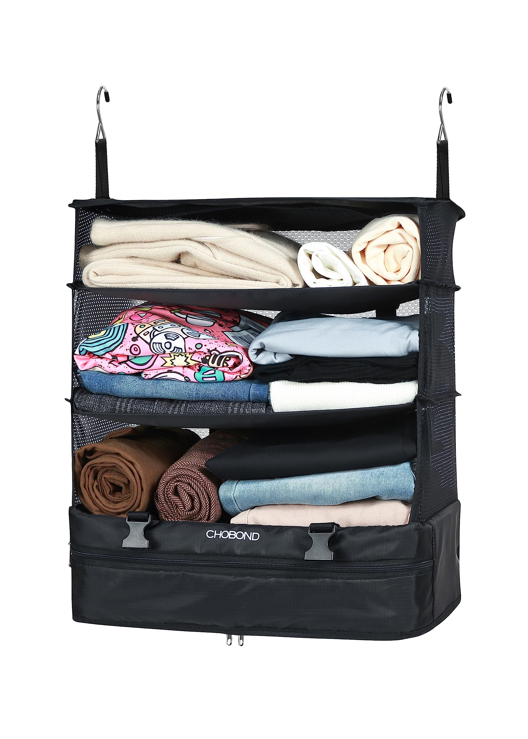 Portable Hanging Travel Luggage Organizer with Multiple Compartments - Packing Cubes for Suitcase, Carry On & Closet - Black | Perfect for Business Trips, Vacations & Organized Packing