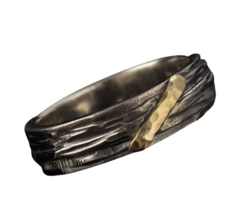 14K Gold and Silver Men's Wedding Band - 7mm Wide Comfort Fit Ring for Him - RS-1302 | Perfect for Weddings, Anniversaries & Special Occasions