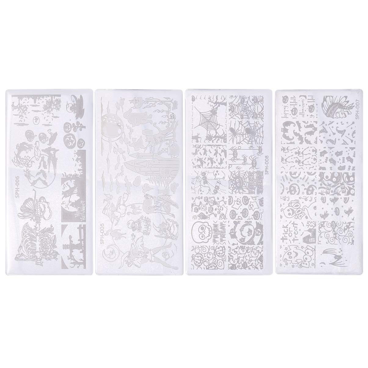 Beaupretty 4-Piece Halloween Nail Art Stamping Plate Set - Pumpkin Skull Ghost Design for DIY Manicure, Nail Printing Templates for Women Girls & Kids - Perfect for Halloween Party Nail Decorations & Costume Accessories