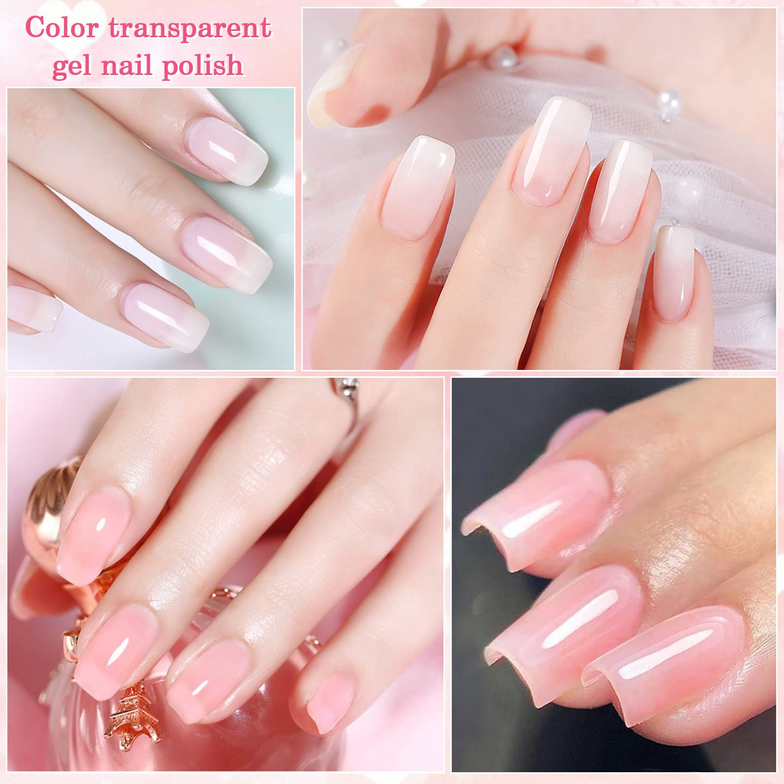 2PCS Milky White Jelly Gel Nail Polish Set - 15ml Pink Nude & Transparent White Soak Off LED Gel Varnish, Professional Nail Art Manicure Kit for Women | Perfect for Home Salon, DIY Nail Designs & Gift Giving