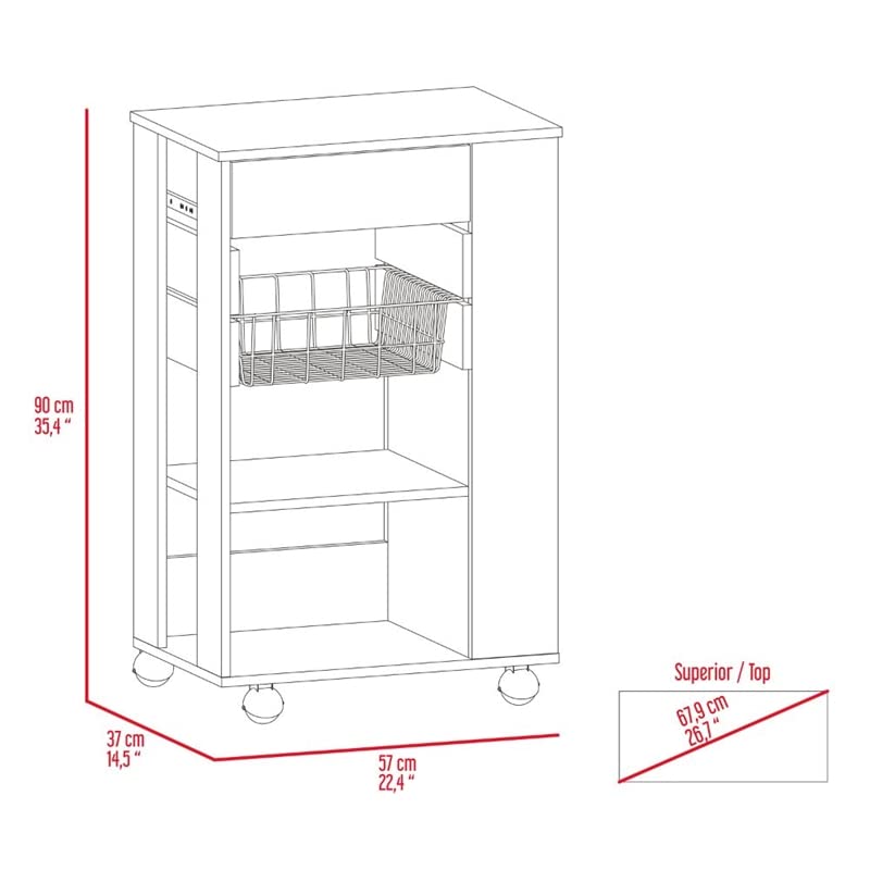 TUHOME Blossom Kitchen Cart - Engineered Wood Rolling Island with Storage, Multi-Color Options - Perfect for Small Kitchen Organization & Dining Room Serving
