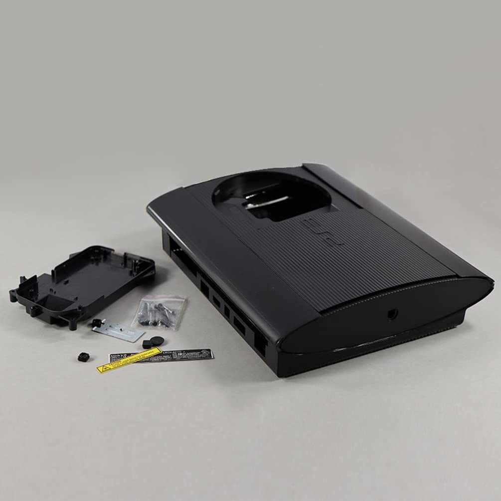 Original PS3 Playstation 3 Super Slim 4000/4012 Full Housing Shell Replacement Kit - Black Faceplate Cover with Screws & Bars | Compatible with 4K Gaming & Console Repair