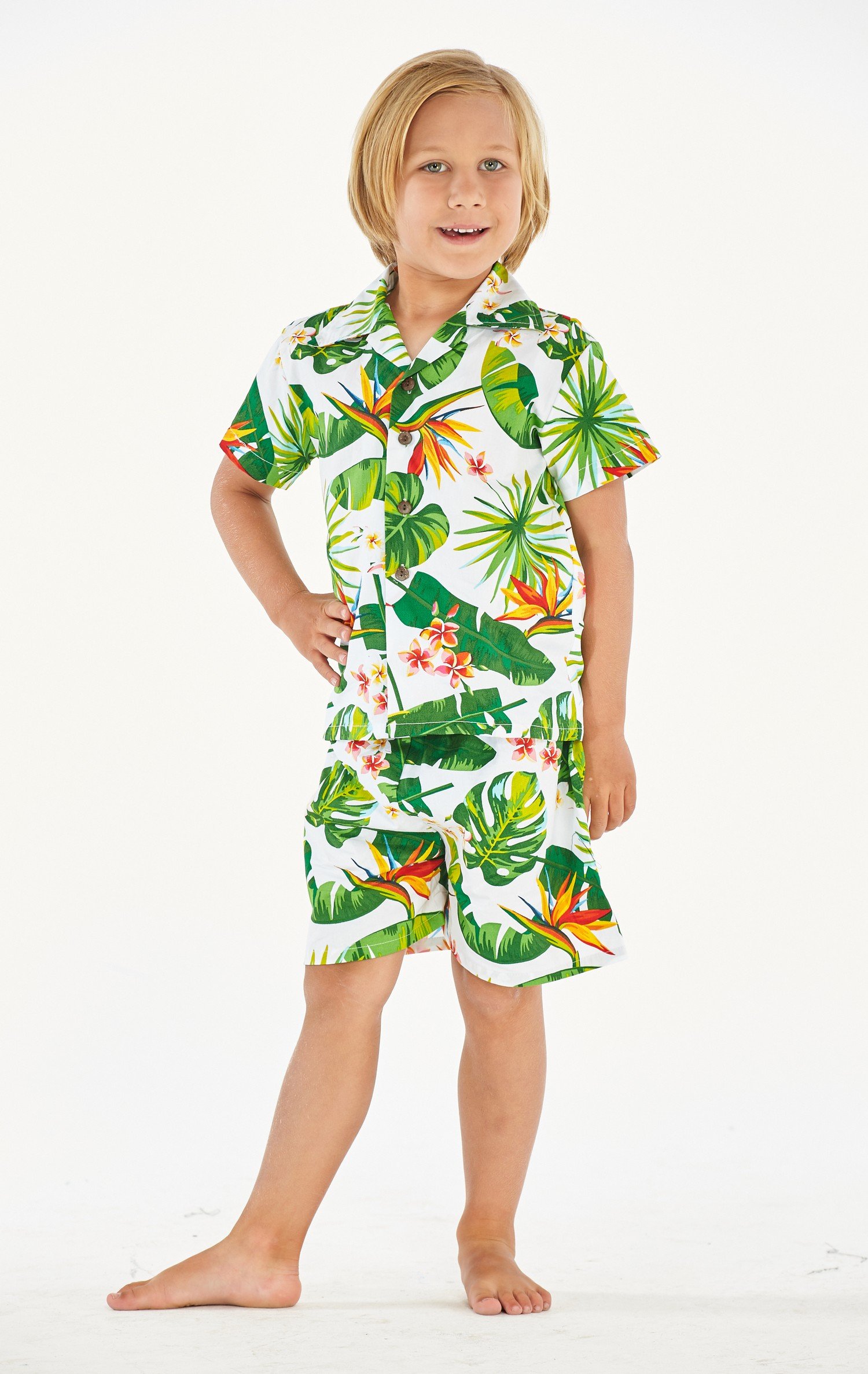 Hawaiian Luau Matching Outfits for Mother and Son - Women's Muumuu Dress & Boy's Aloha Shirt with Shorts | Perfect for Beach Parties, Family Photos, and Tropical Vacations