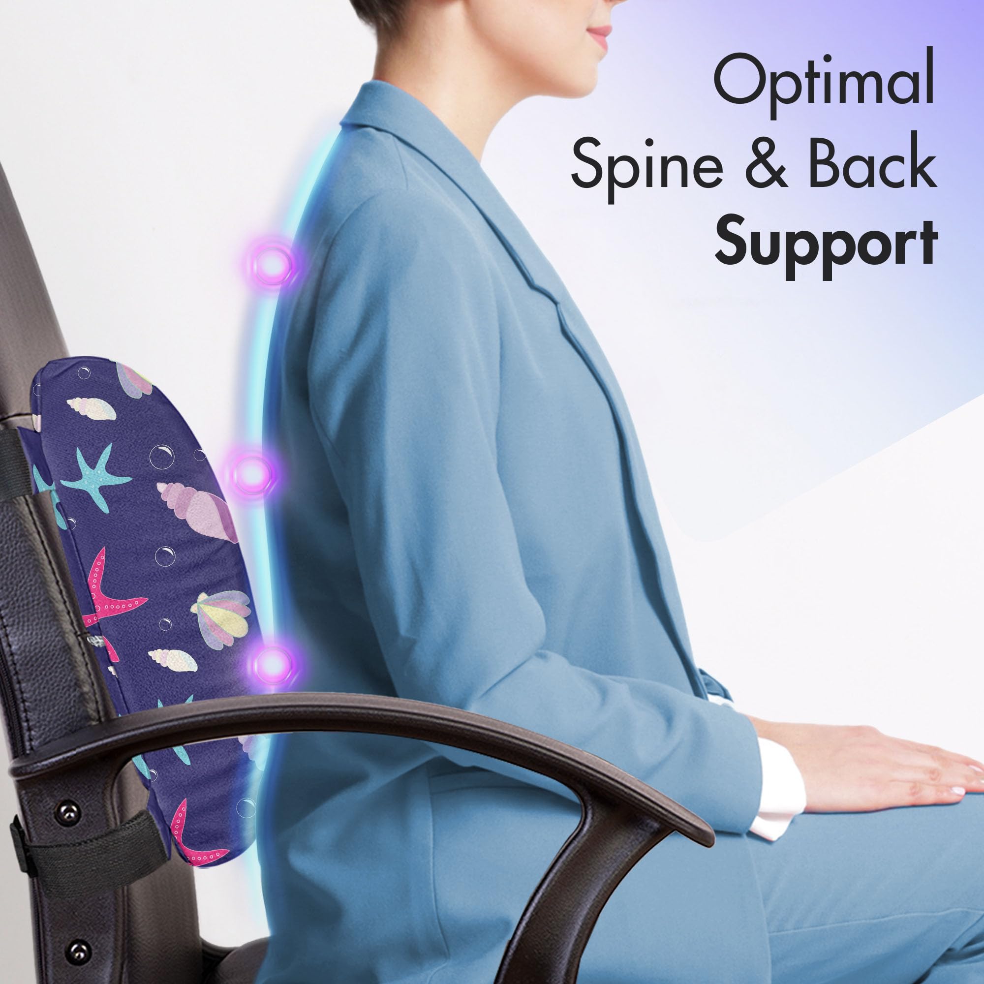 Ambesonne Nautical Lumbar Support Pillow - Navy & Blush Marine Design with Shells, Starfish & Bubbles - High Density Foam for Office Chair & Car Seat - 14