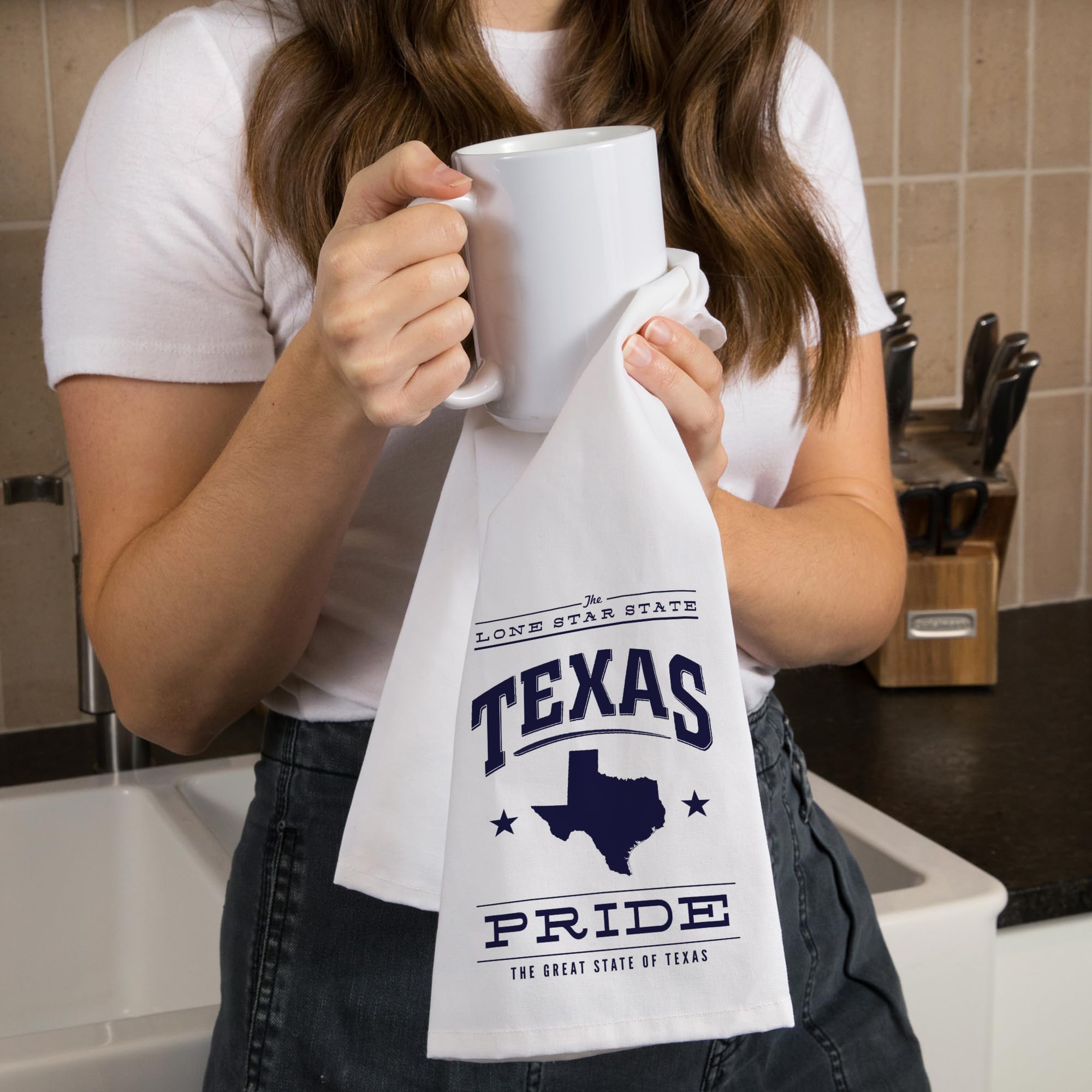 Lantern Press Texas State Pride Blue on White 100% Cotton Tea Towel - Decorative Hand Towel for Kitchen, Home Decor & Gifts (Perfect for Dish Drying, Wall Art & Housewarming Presents)