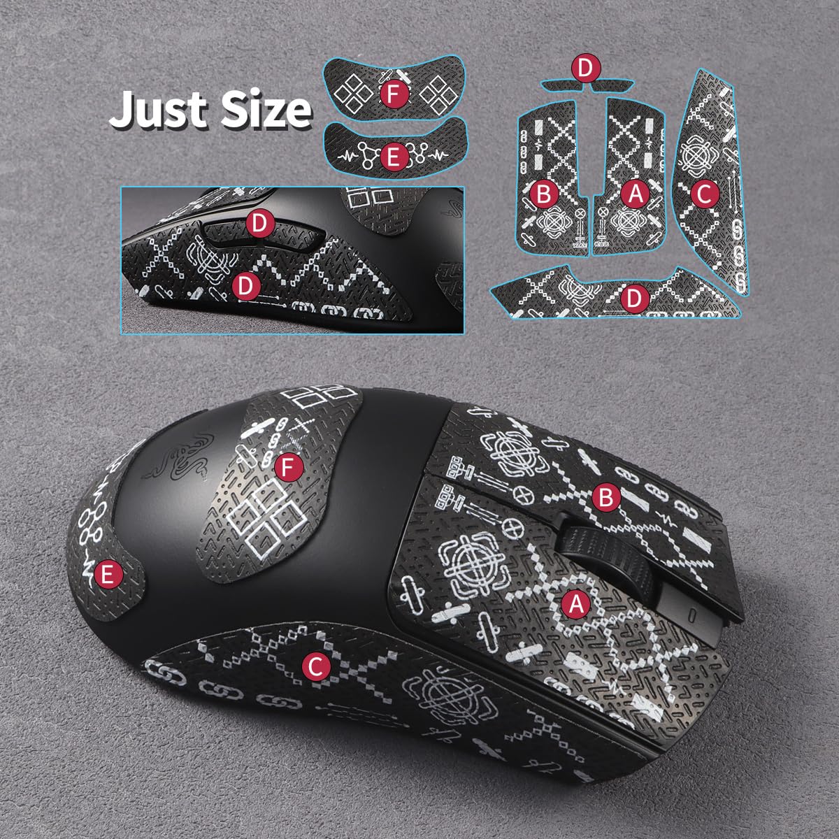 Razer Viper V3 Pro Mouse Grip Tape - Anti-Slip, Sweat-Resistant Pre-Cut Stickers | Self-Adhesive Gaming Mouse Accessories (Custom Printing Patterns) | Perfect for Esports, FPS & MOBA Gaming