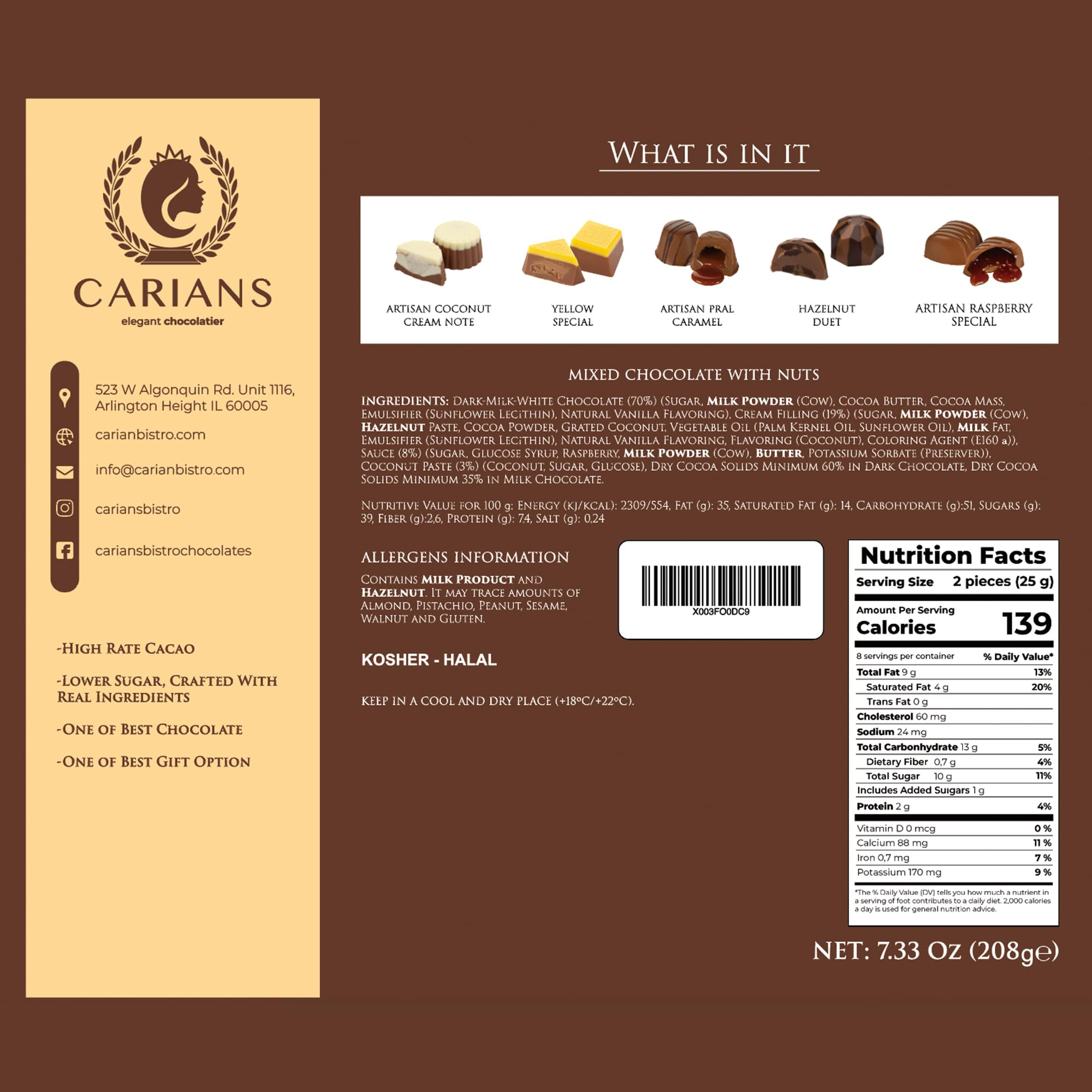 Premium Carians Chocolate Gourmet Truffles Gift Box - Assorted Milk & Dark Chocolate Pralines - Luxury Chocolate Gift Basket for Holidays, Birthdays & Corporate Gifting