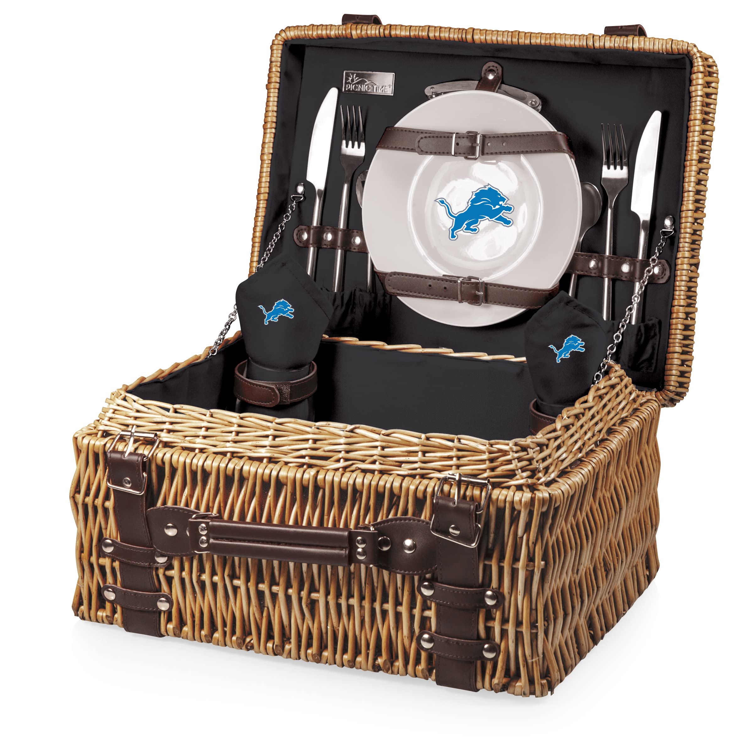 NFL Champion Picnic Basket for 2 - Wicker Picnic Basket Set with Plates, Utensils & Blanket (Black/Brown) | Perfect for Outdoor Dining, Tailgating & Game Day Gatherings