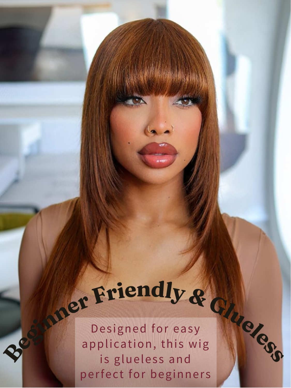 Beauty Forever Chocolate Brown Yaki Straight Human Hair Wig with Bangs - 20in Glueless HD Lace 150% Density #4 Dark Brown | Affordable Layered Cut Ready to Wear Wig for Beginners | Perfect for Daily Wear, Cosplay & Special Occasions