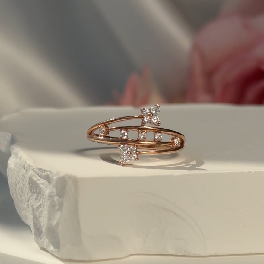 14k Rose Gold Diamond Butterfly Wrap Cocktail Ring - Elegant Statement Jewelry for Women, Perfect for Parties, Weddings & Special Occasions