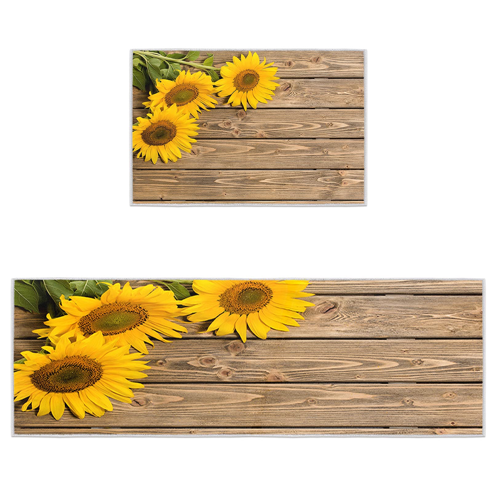 Vintage Yellow Sunflower Kitchen Rugs - Non-Skid Washable Mat for Farmhouse Decor