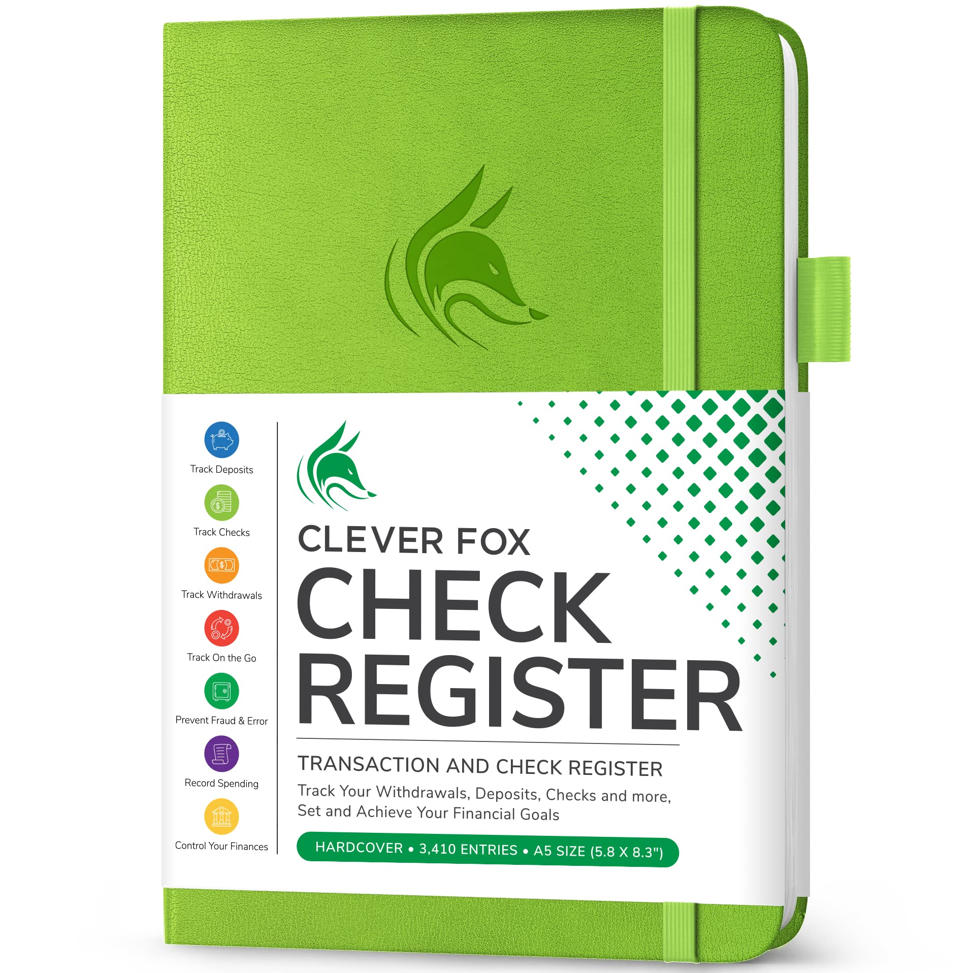 Clever Fox Deluxe Check Register Book - A5 Hardcover Accounting Ledger for Personal & Business Finance | Expense Tracker, Checkbook Register & Transaction Journal | Perfect for Budgeting, Bookkeeping, and Financial Organization (Green)