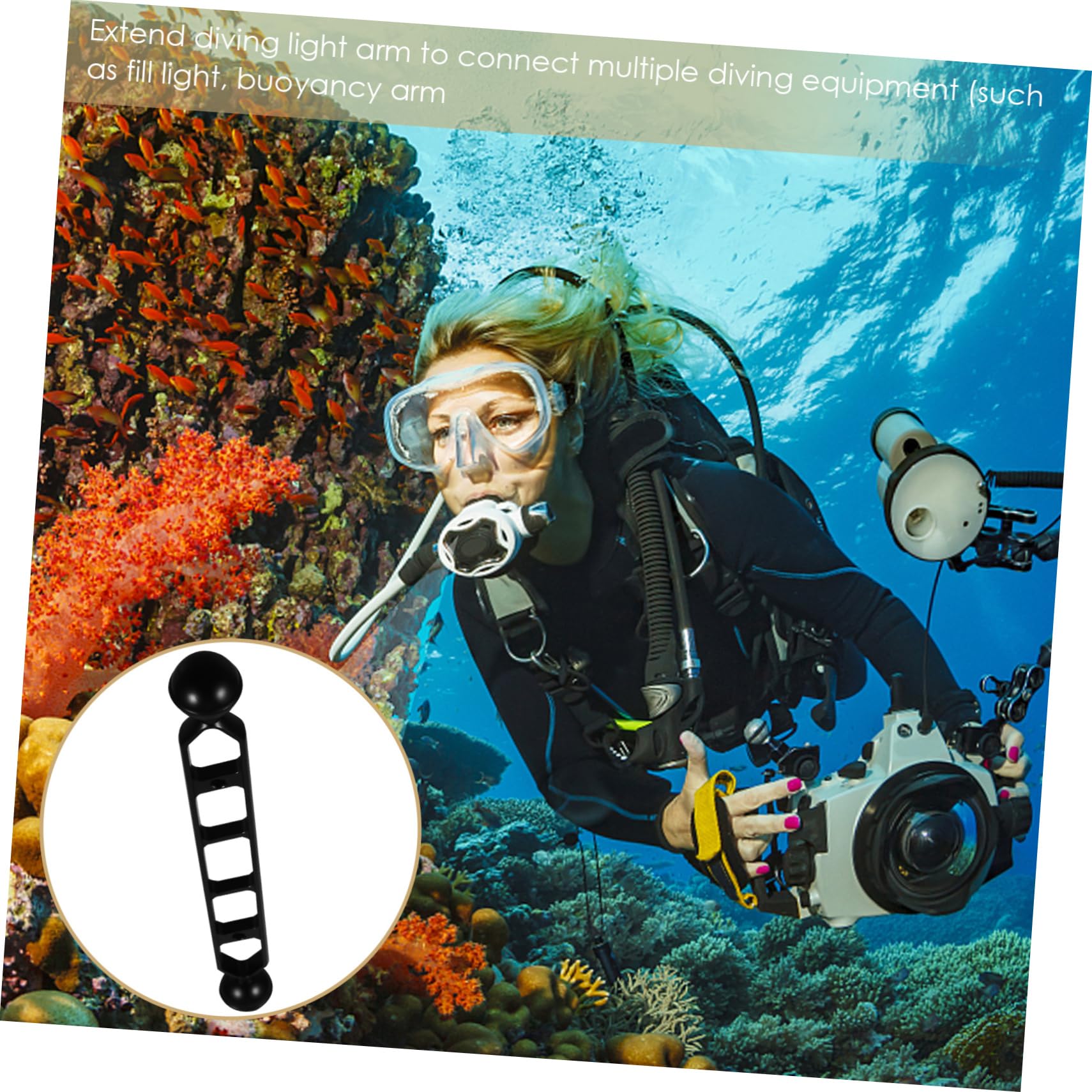 PartyKindom 11-Inch Aluminum Alloy Dual Ball Arm with Diving Fill Light - Perfect for Underwater Photography, Scuba Diving Gear & Professional Video Lighting