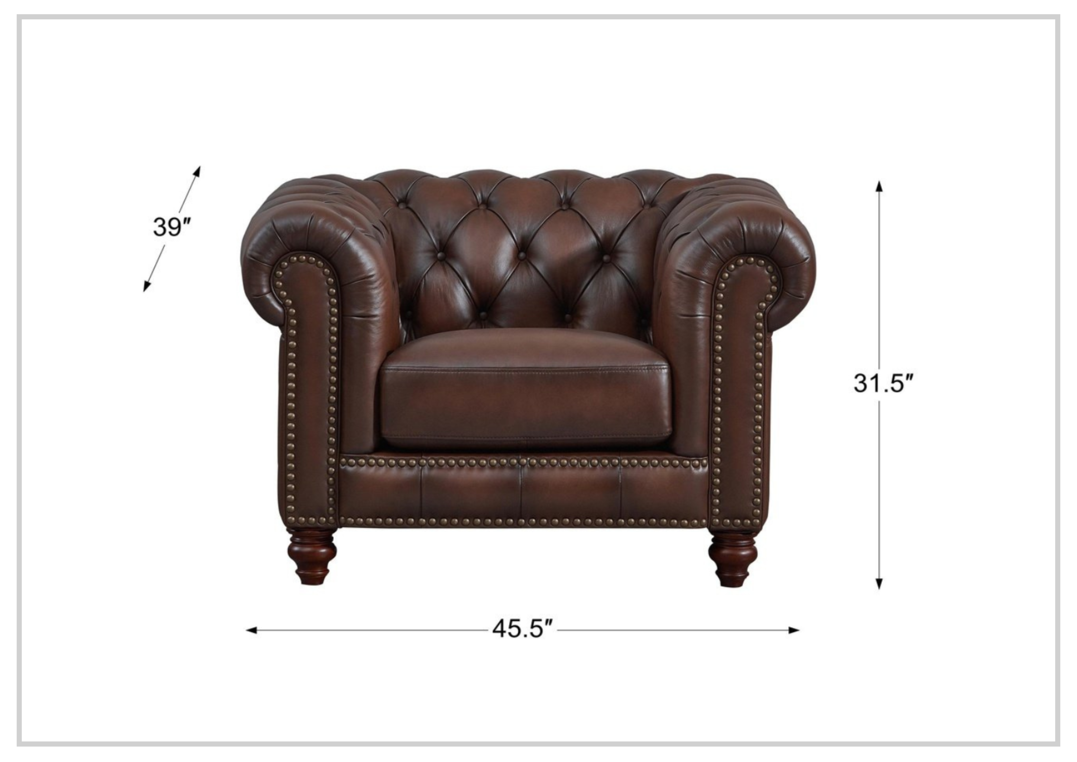 Premium Hydeline Alton Bay Tufted Leather Chair with Nailhead Trim - Stylish Living Room Seating for Home Office & Lounge Comfort