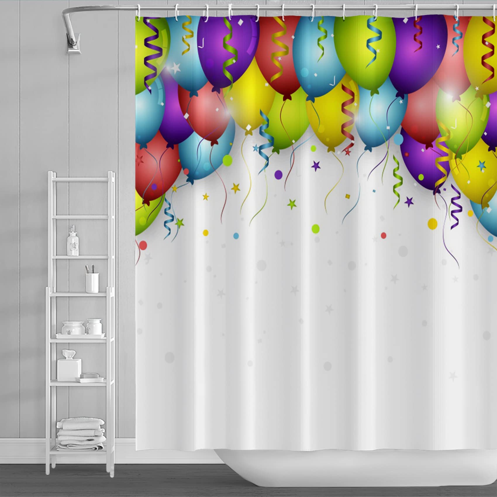 Stylish White Shower Curtain with Unique Design - Perfect for Kids' Bathrooms, Party Decor & Luxury Bathrooms - Machine Washable & Easy Care - Includes 12 Hooks - Great for Birthday Parties, Nursery Decor & Spa-Like Bathrooms