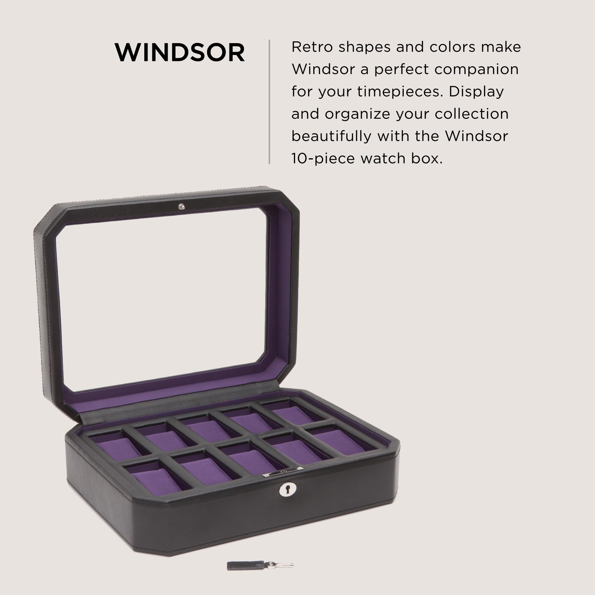 Premium WOLF Windsor 10-Slot Watch Organizer Box - Genuine Vegan Leather Storage Case with Soft Cushioning for Men's & Women's Watches - Perfect for Travel, Home Display & Jewelry Collection Organization