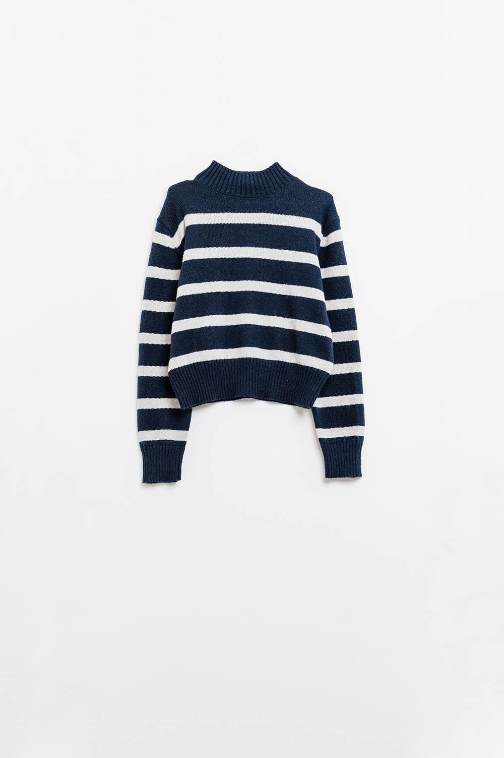Men's Striped Pullover High Neck Sweater in Navy Blue & Gray - Perfect for Casual Wear, Office Outfits, and Winter Layering