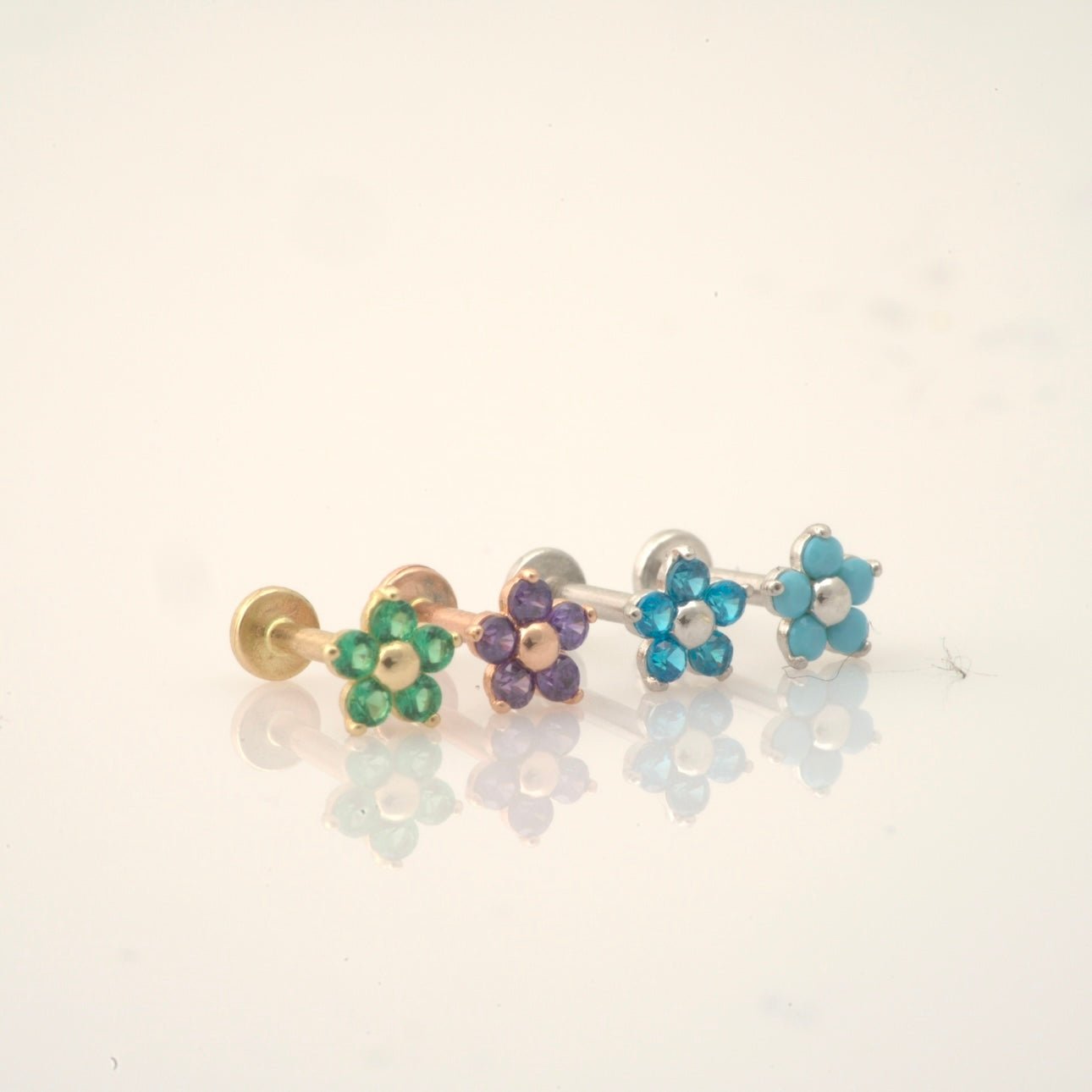 14K Yellow Gold Blue Topaz Flower Stud Earrings for Women – Dainty Floral Jewelry for Everyday Wear & Special Occasions