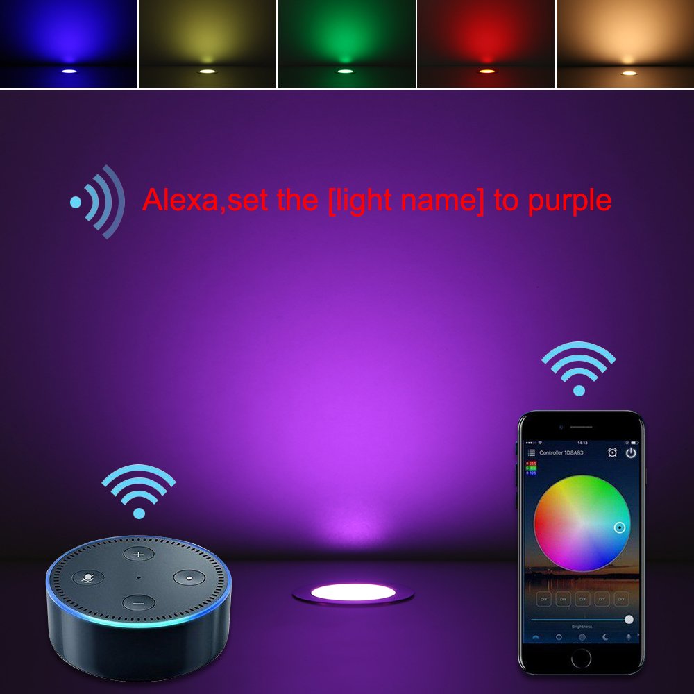 FVTLED Smart WiFi LED Deck Lights - 20pcs Alexa & Google Home Compatible RGBW Step Lighting, Low Voltage Recessed Lights with Wireless Phone Control - Perfect for Outdoor Stairs, Patio, Garden & Landscape Lighting