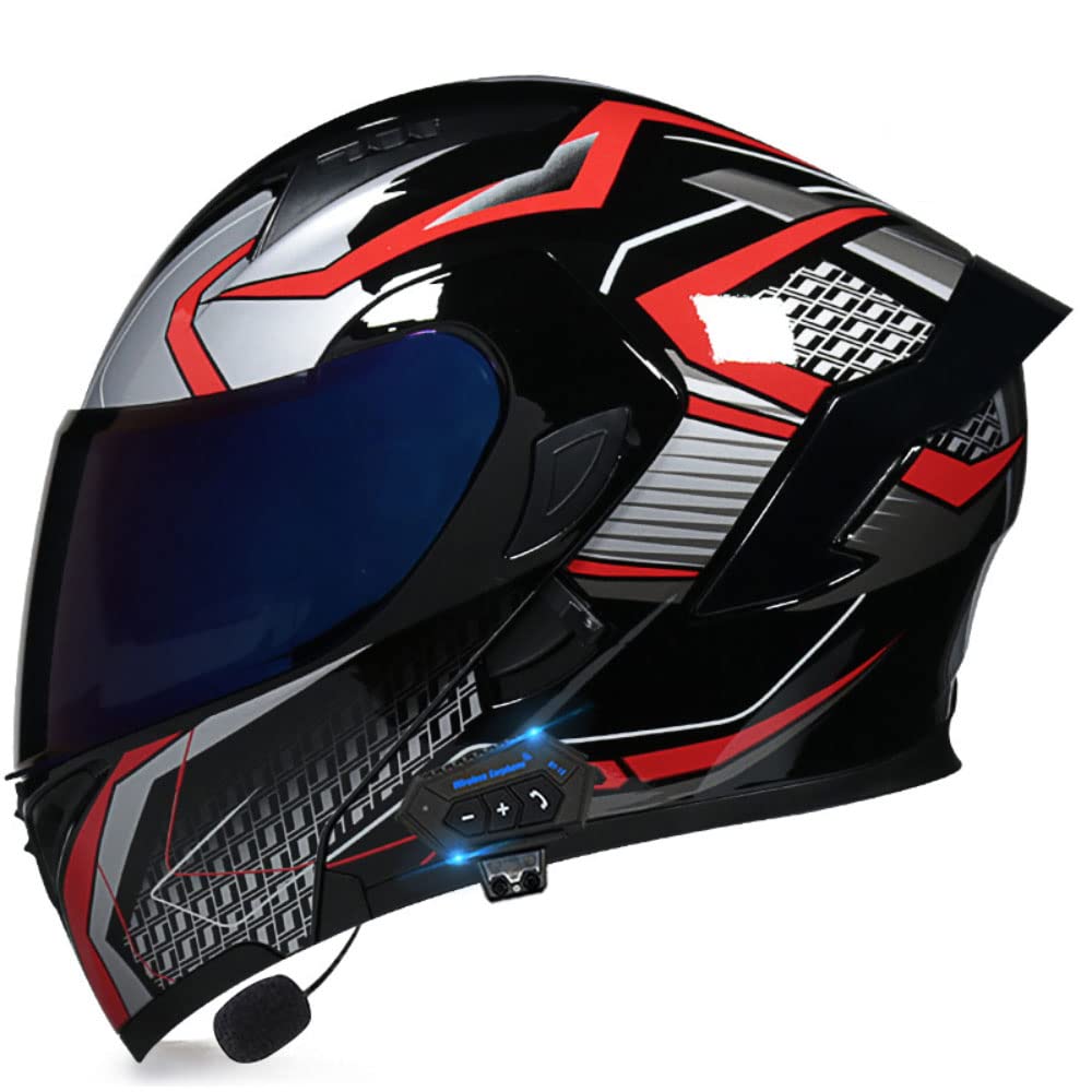 Modular DOT Approved Full Face Motorcycle Helmet with Bluetooth & Dual Visor - Flip Up Design for Men & Women - Perfect for Commuting, Touring & Adventure Riding