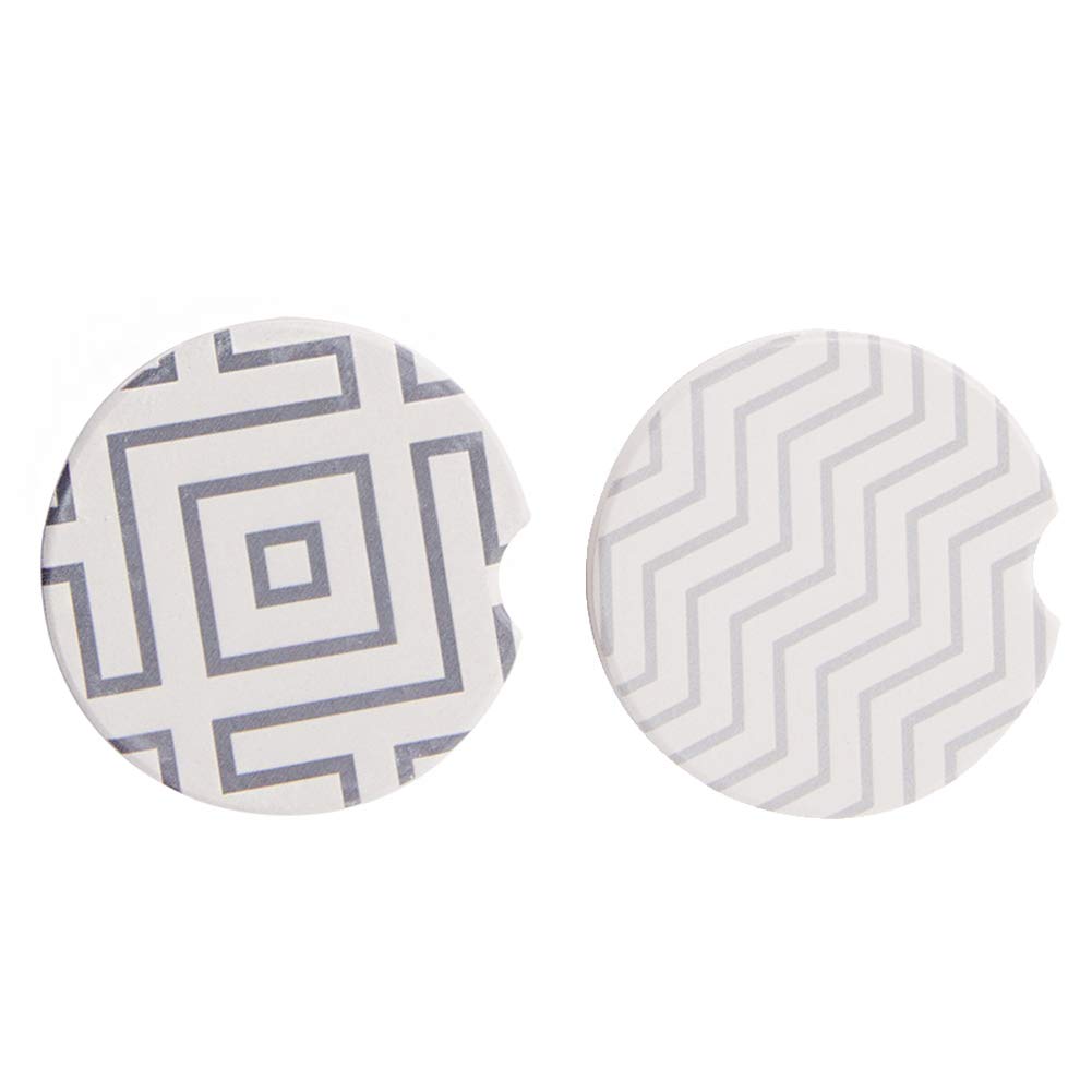 2 Pack Absorbent Ceramic Car Coasters for Cup Holders - Non-Slip Stone Coasters with Finger Notch for Easy Removal | Perfect for Coffee, Drinks & Spill Protection in Vehicles