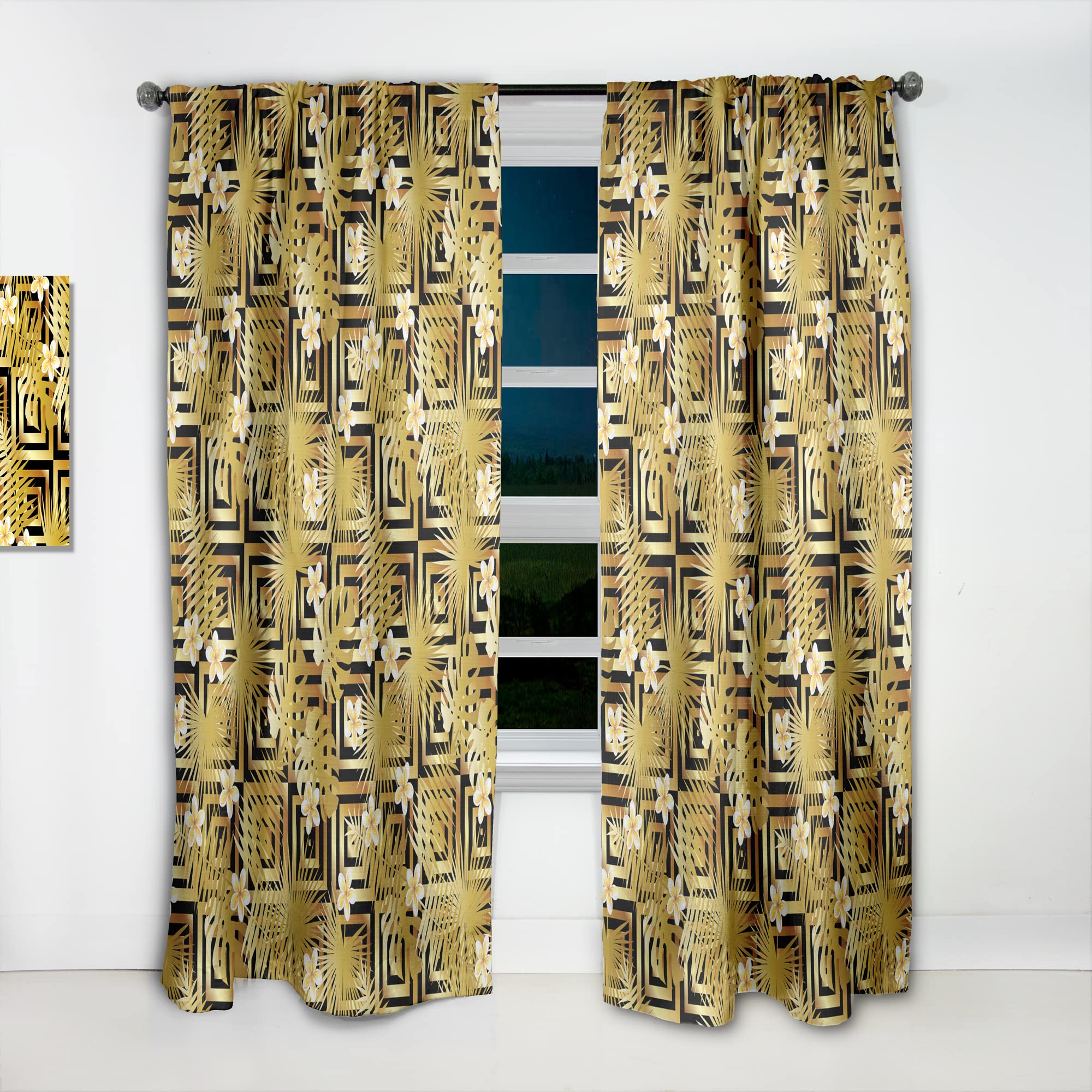 DesignQ Modern Gold Luxury Pattern Thermal Insulated Curtains - Single Panel 52x120 - Elegant Drapes for Bedroom & Living Room - Perfect for Home Decor, Light Blocking & Energy Saving