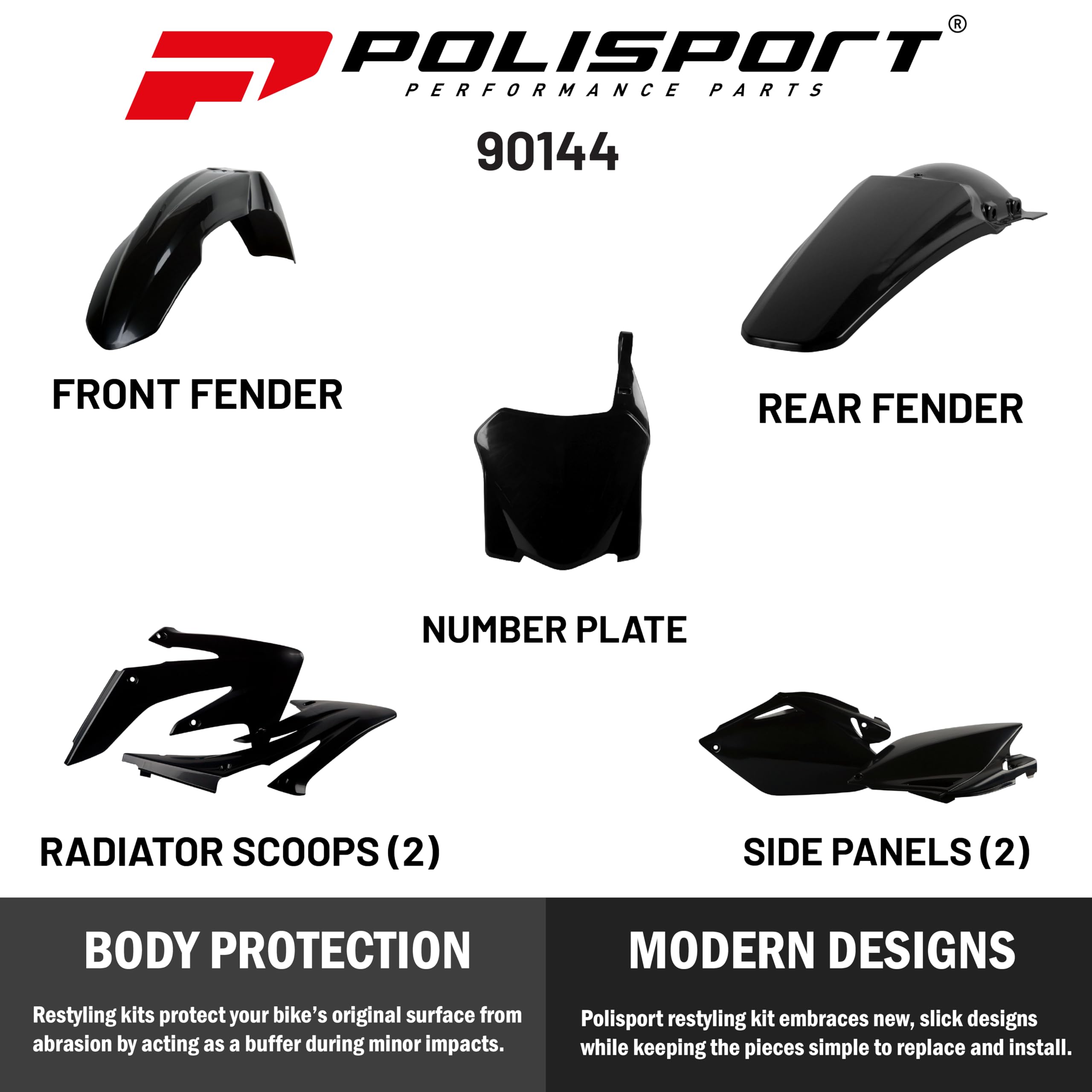 Polisport Full Plastic Kit for Honda CRF250R (2008) - OEM Quality Restyling Kit with Superior Fit, Flexibility & Durability - Black - Perfect for Off-Road Racing, Trail Riding & Motocross Upgrades