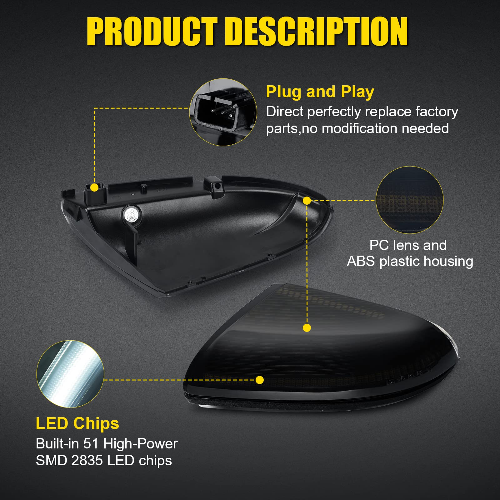 LED Side Mirror Marker Lights for Dodge Ram 1500/2500 (2010-2021) - Sequential Amber Turn Signal & Running Lights - Upgrade for Classic & New Models - Enhanced Visibility & Safety for Night Driving & Off-Road Adventures