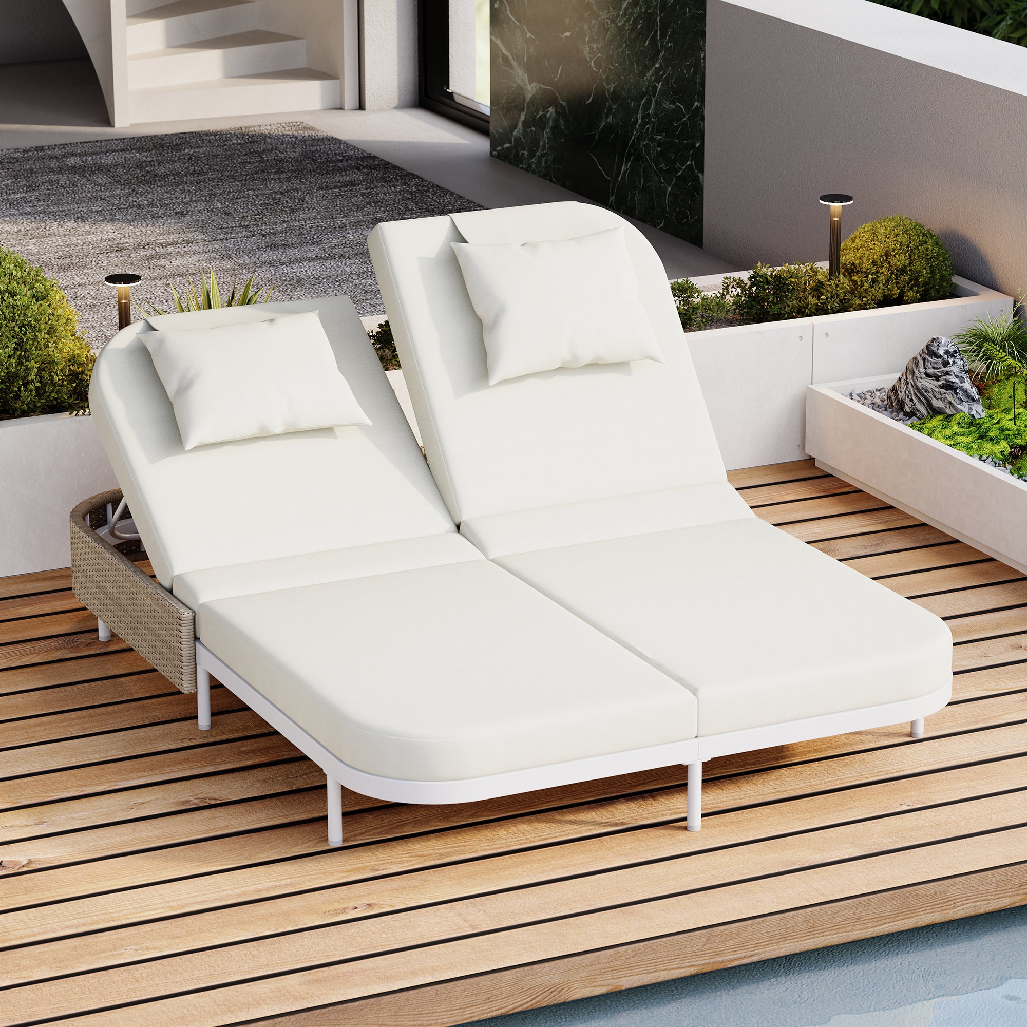 Outdoor Rattan Daybed with 5-Position Adjustable Backrest & Removable Cushions - Perfect for Patio, Garden, Backyard and Poolside Relaxation