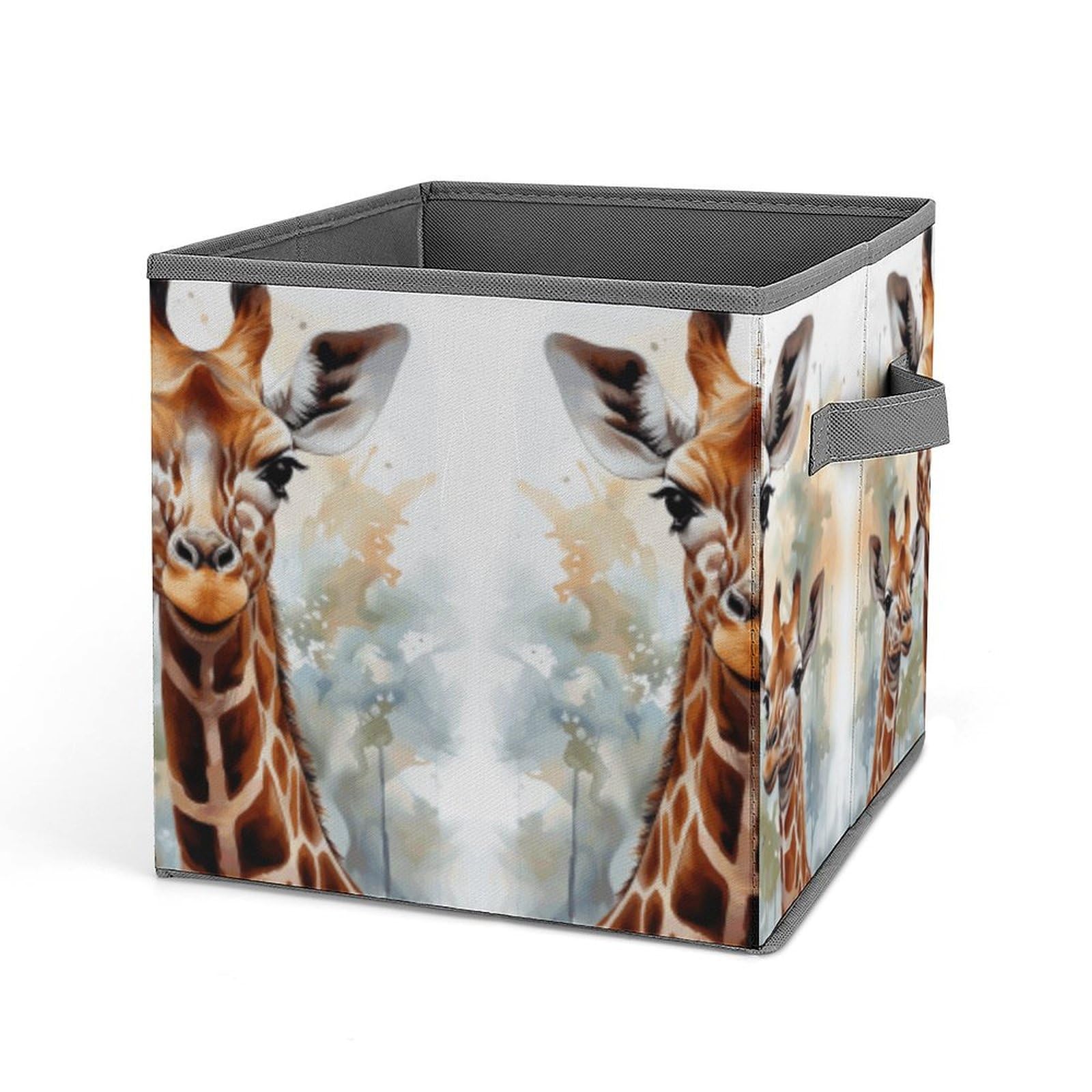 Watercolor Deer & Giraffe Pattern Collapsible Storage Bins - 10.6