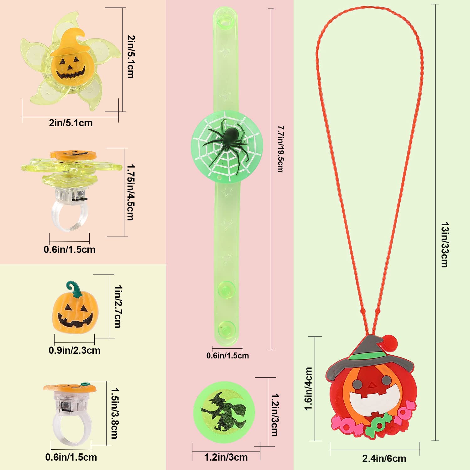 **57 PCS Halloween Party Favors for Kids - LED Flash Rings & Light Up Necklaces, Glow in the Dark Halloween Decorations & Toys, Perfect for Trick-or-Treating, Classroom Treats & Spooky Party Supplies**