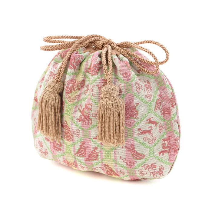 Nishijin Woven Small Drawstring Bag - Jesus Christ Nativity Scene - Handmade in Kyoto Japan - Traditional Japanese Craft Purse for Gifts, Collectibles & Religious Occasions