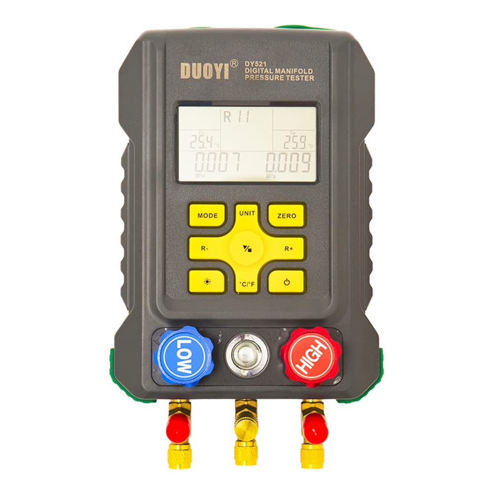 Digital Manifold Gauge HVAC Refrigeration Vacuum Pressure Temperature Tester - Professional AC Diagnostic Tool for HVAC Technicians (Ideal for Air Conditioning Repair, Refrigerant Charging & System Maintenance)